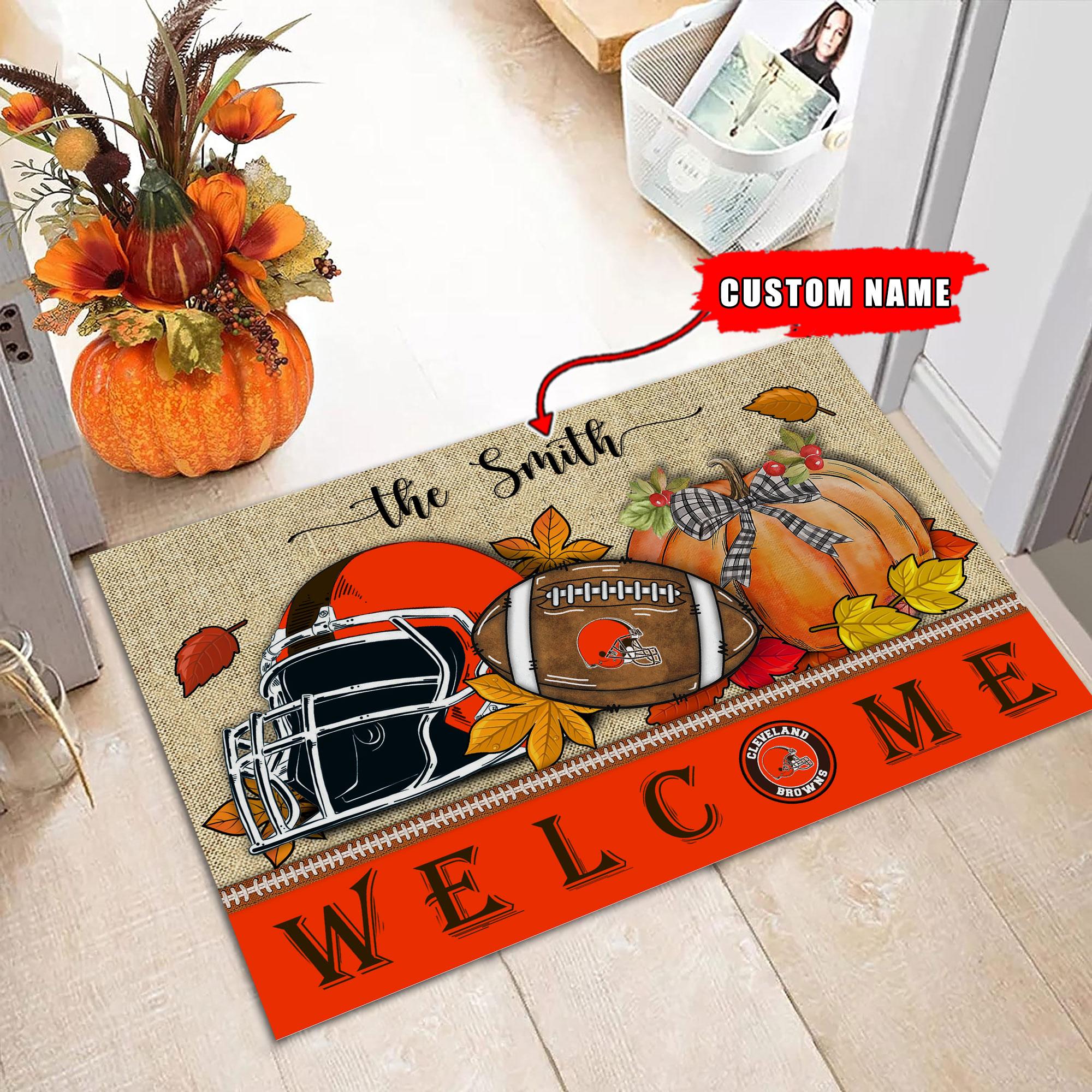 Cleveland Browns Welcome Fall Football Doormat - Famjoys Cleveland Browns Welcome Fall Football Doormat - Famjoys