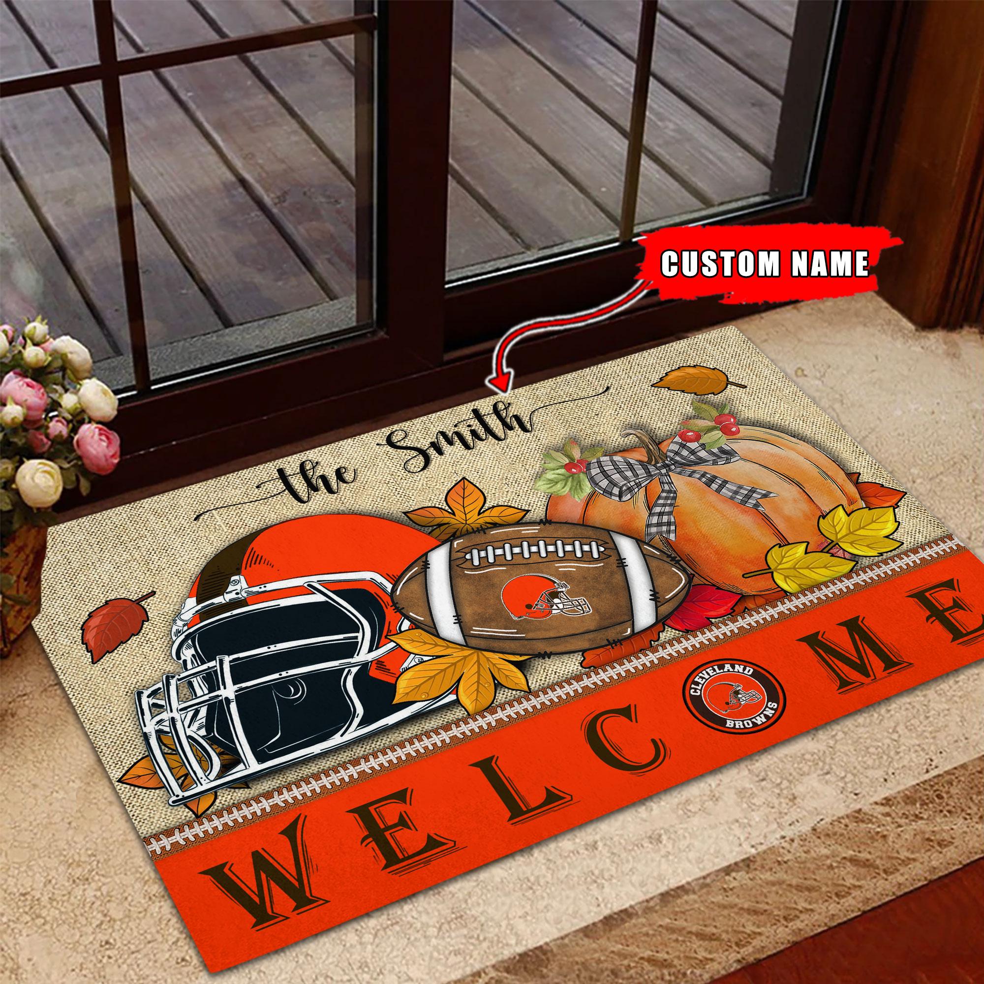 Cleveland Browns Welcome Fall Football Doormat - Famjoys Cleveland Browns Welcome Fall Football Doormat - Famjoys