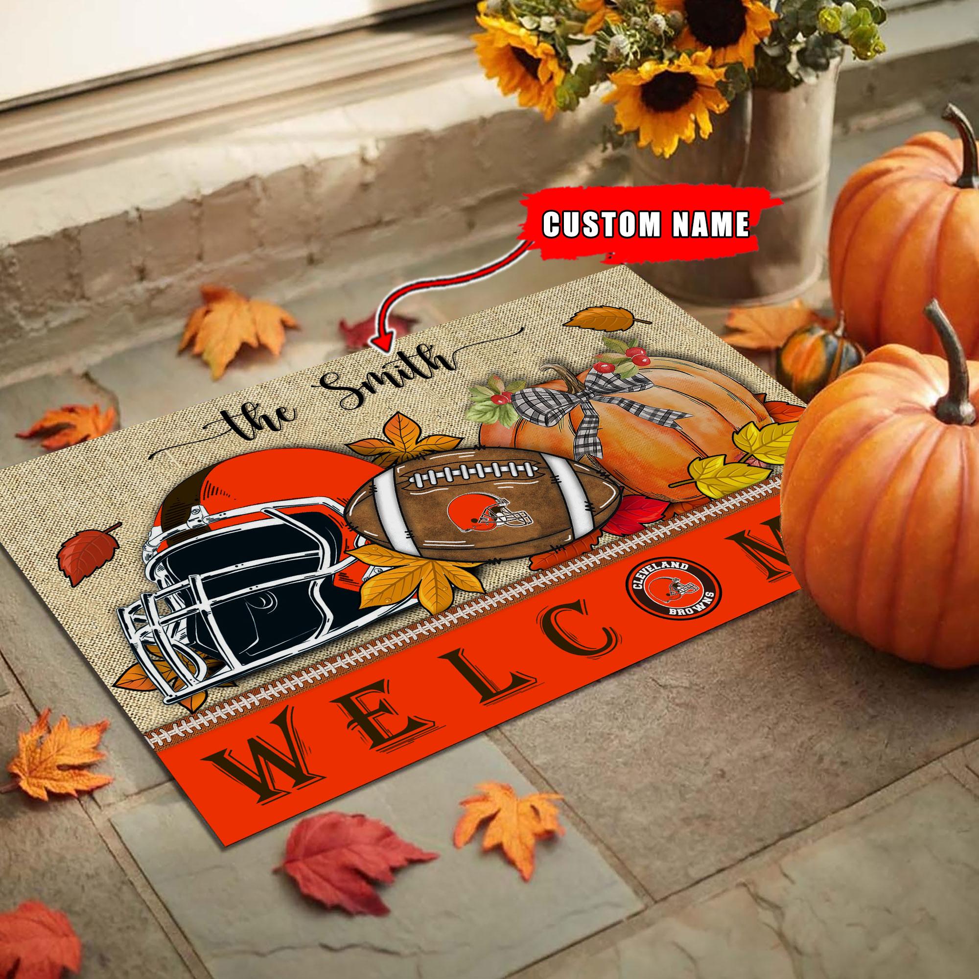 Cleveland Browns Welcome Fall Football Doormat - Famjoys Cleveland Browns Welcome Fall Football Doormat - Famjoys