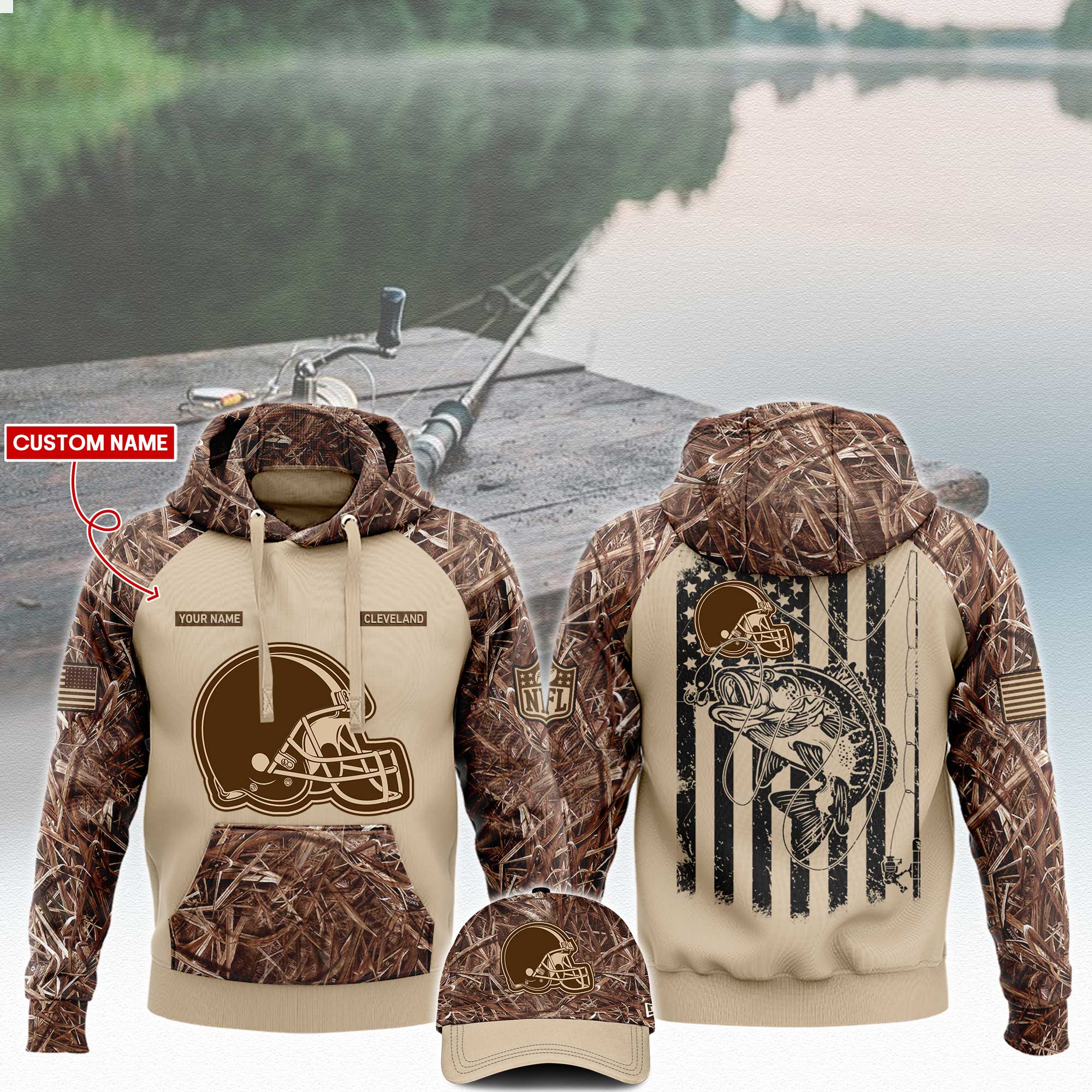 Cleveland Browns x Fishing Hoodie V3 - Famjoys Cleveland Browns x Fishing Hoodie V3 - Famjoys