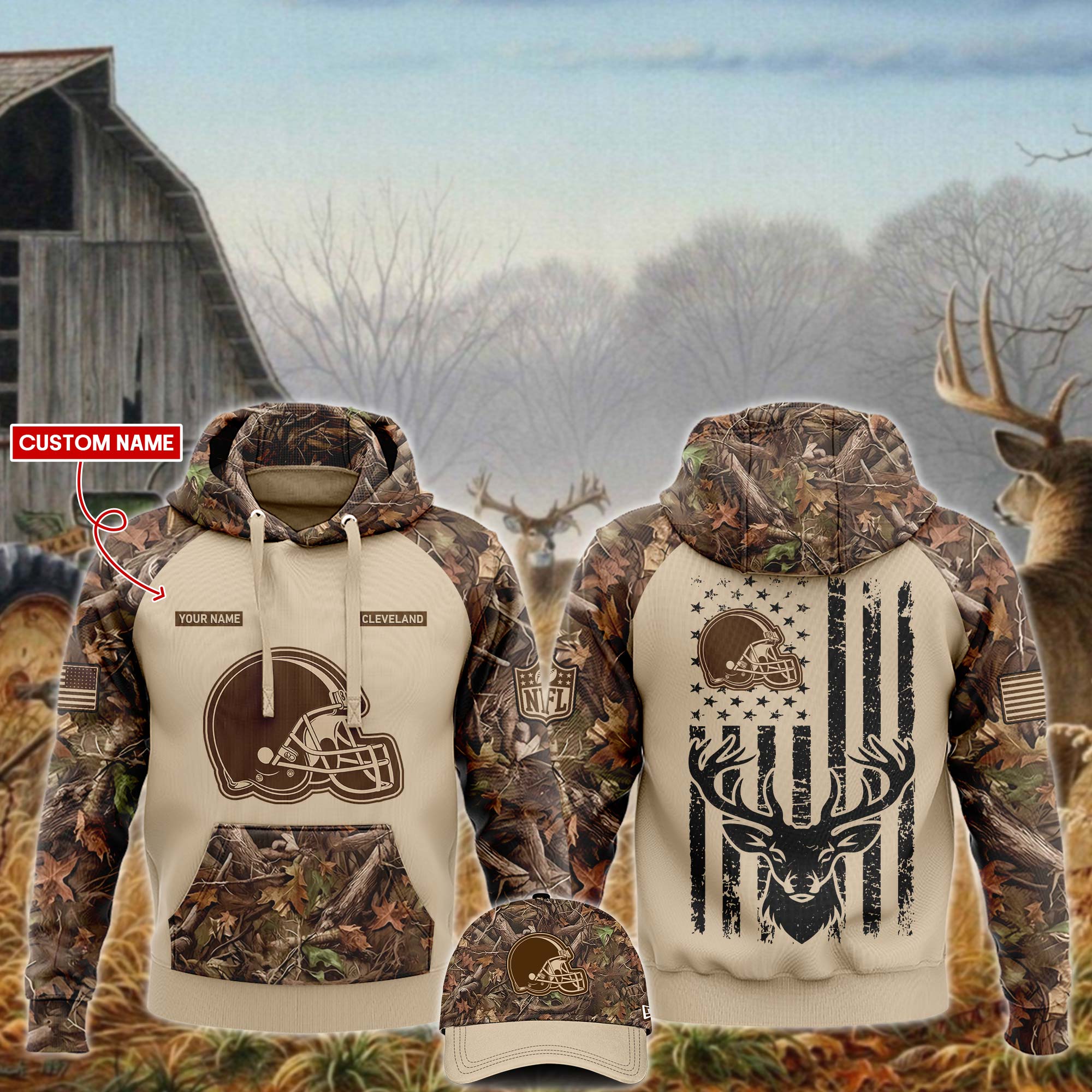 Cleveland Browns x Hunting Hoodie s - Famjoys Cleveland Browns x Hunting Hoodie s - Famjoys