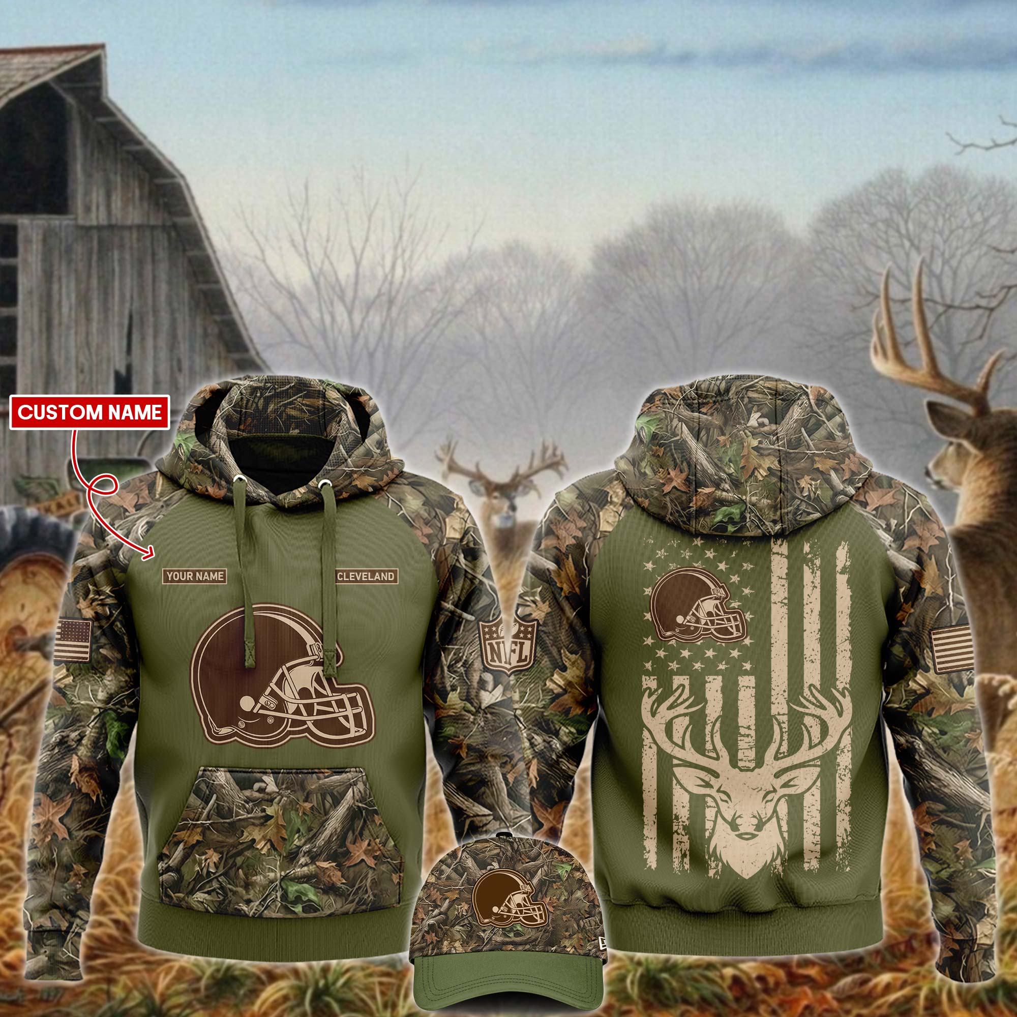 Cleveland Browns x Hunting Hoodie s - Famjoys Cleveland Browns x Hunting Hoodie s - Famjoys