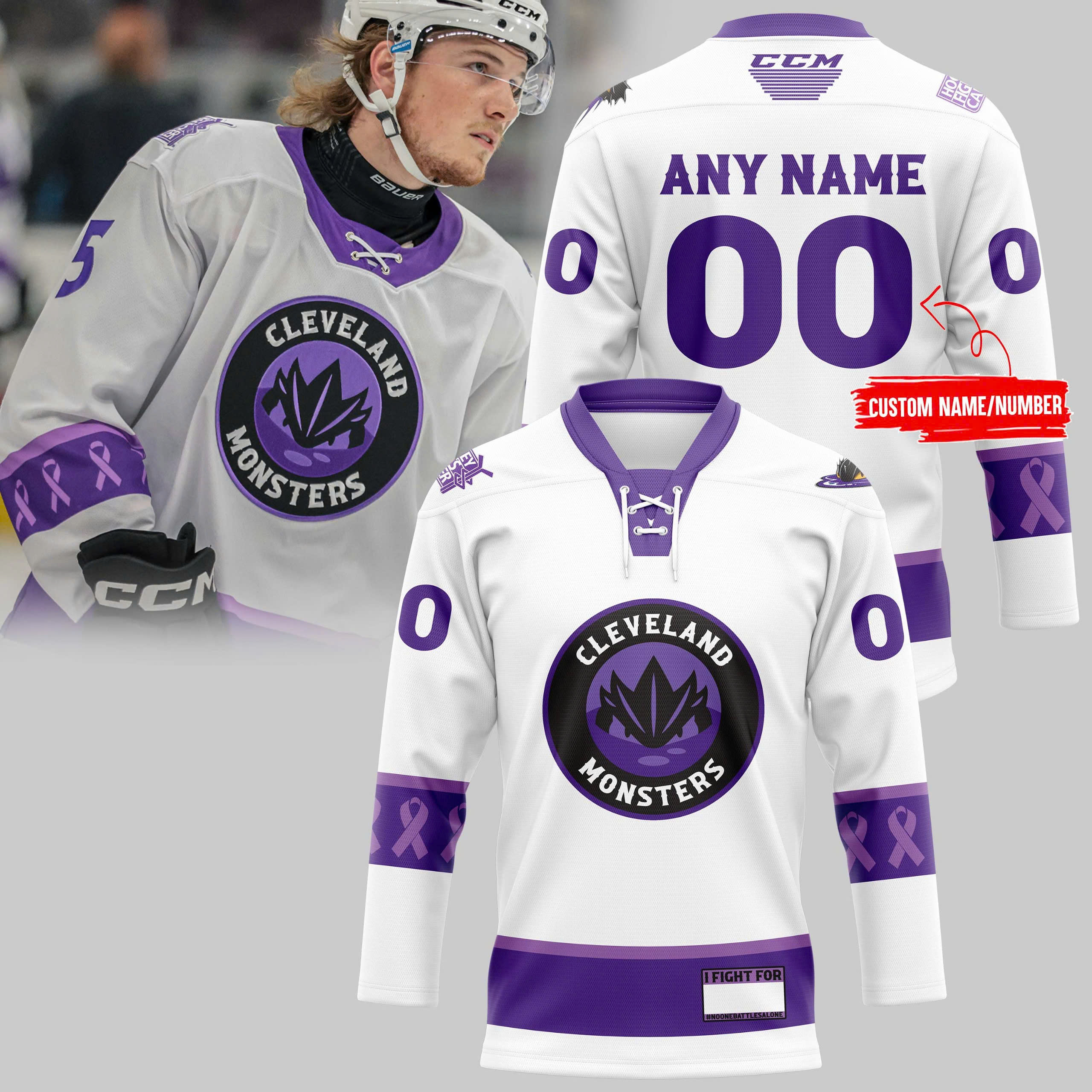 Cleveland Monsters Hockey Fight Cancer Jersey - Famjoys Cleveland Monsters Hockey Fight Cancer Jersey - Famjoys