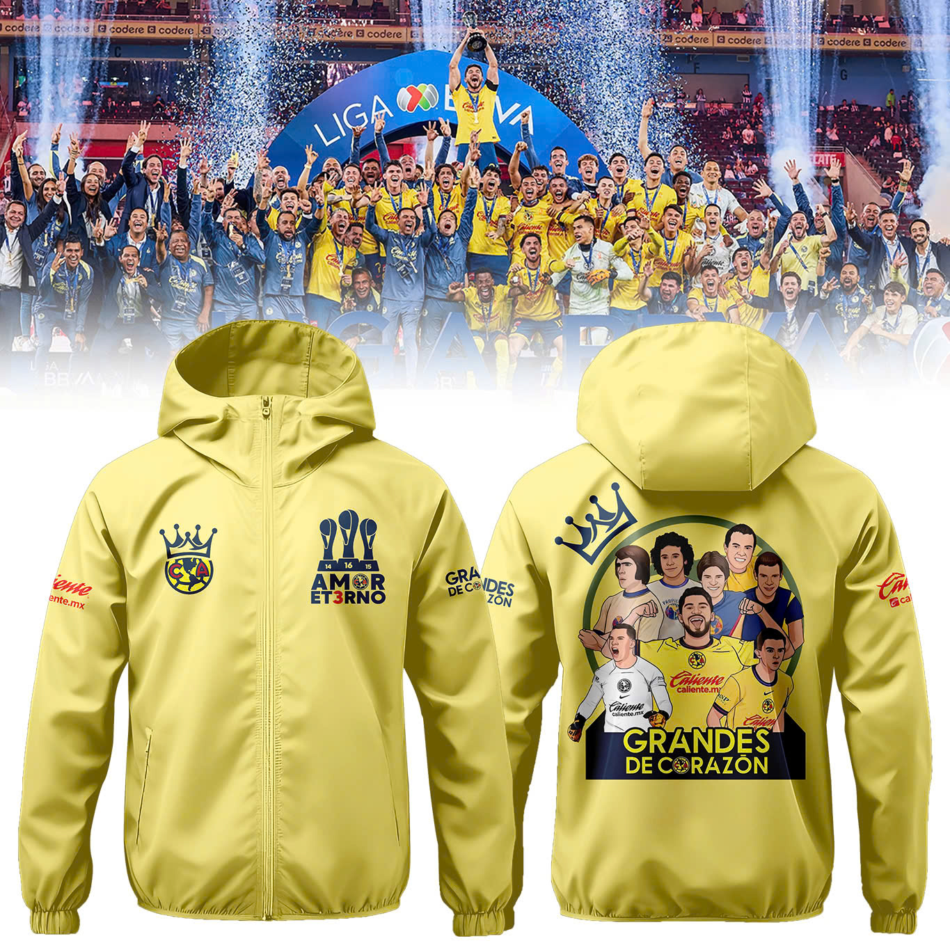 Club América Liga MX Champions Hoodie Pullover Wind Jacket - Famjoys Club América Liga MX Champions Hoodie Pullover Wind Jacket - Famjoys
