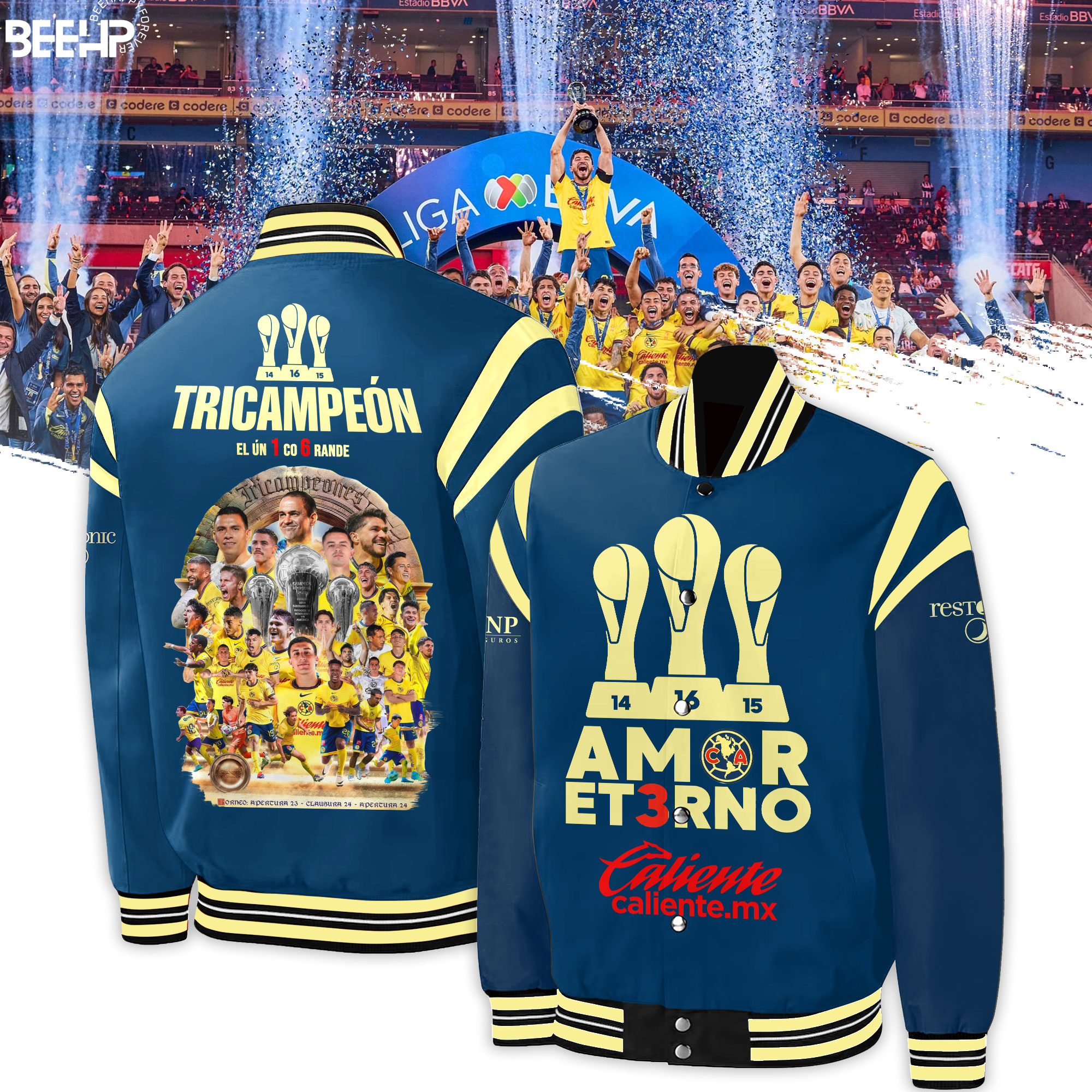 Club America tricampeon Bomber Jacket - Famjoys Club America tricampeon Bomber Jacket - Famjoys