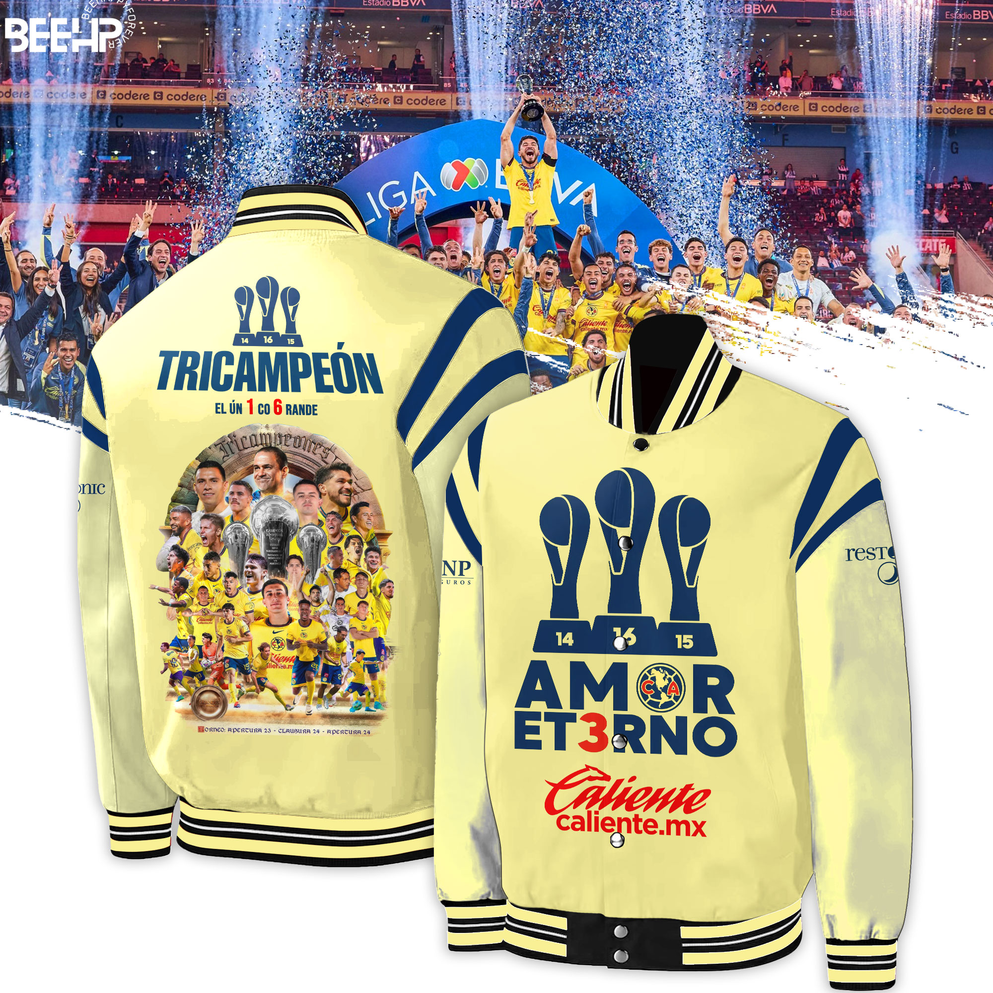 Club America tricampeon Bomber Jacket - Famjoys Club America tricampeon Bomber Jacket - Famjoys