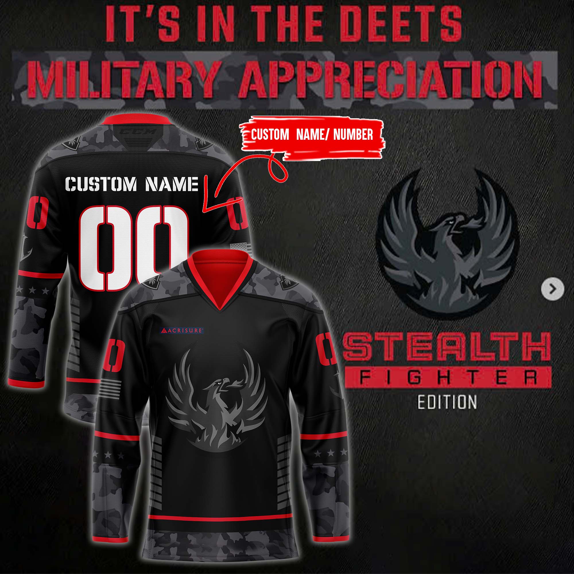 Coachella Valley Firebirds Stealth Fighter Military Jersey - Famjoys Coachella Valley Firebirds Stealth Fighter Military Jersey - Famjoys
