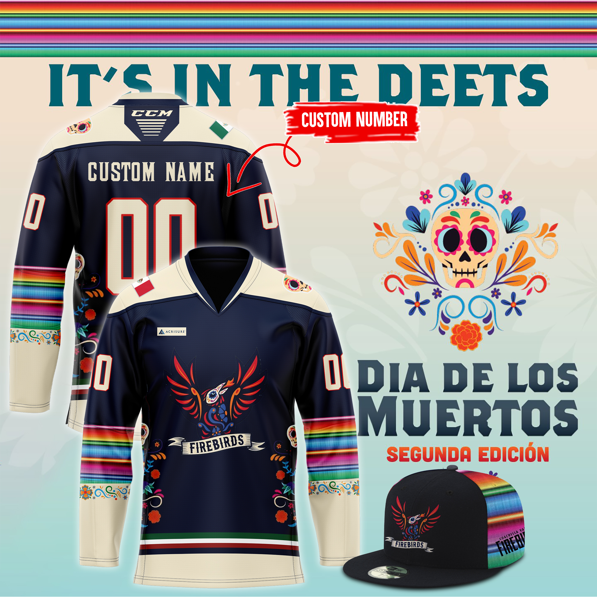 Coachella Valley Firebirds x Dia de los Muertos Night Jersey - Famjoys Coachella Valley Firebirds x Dia de los Muertos Night Jersey - Famjoys