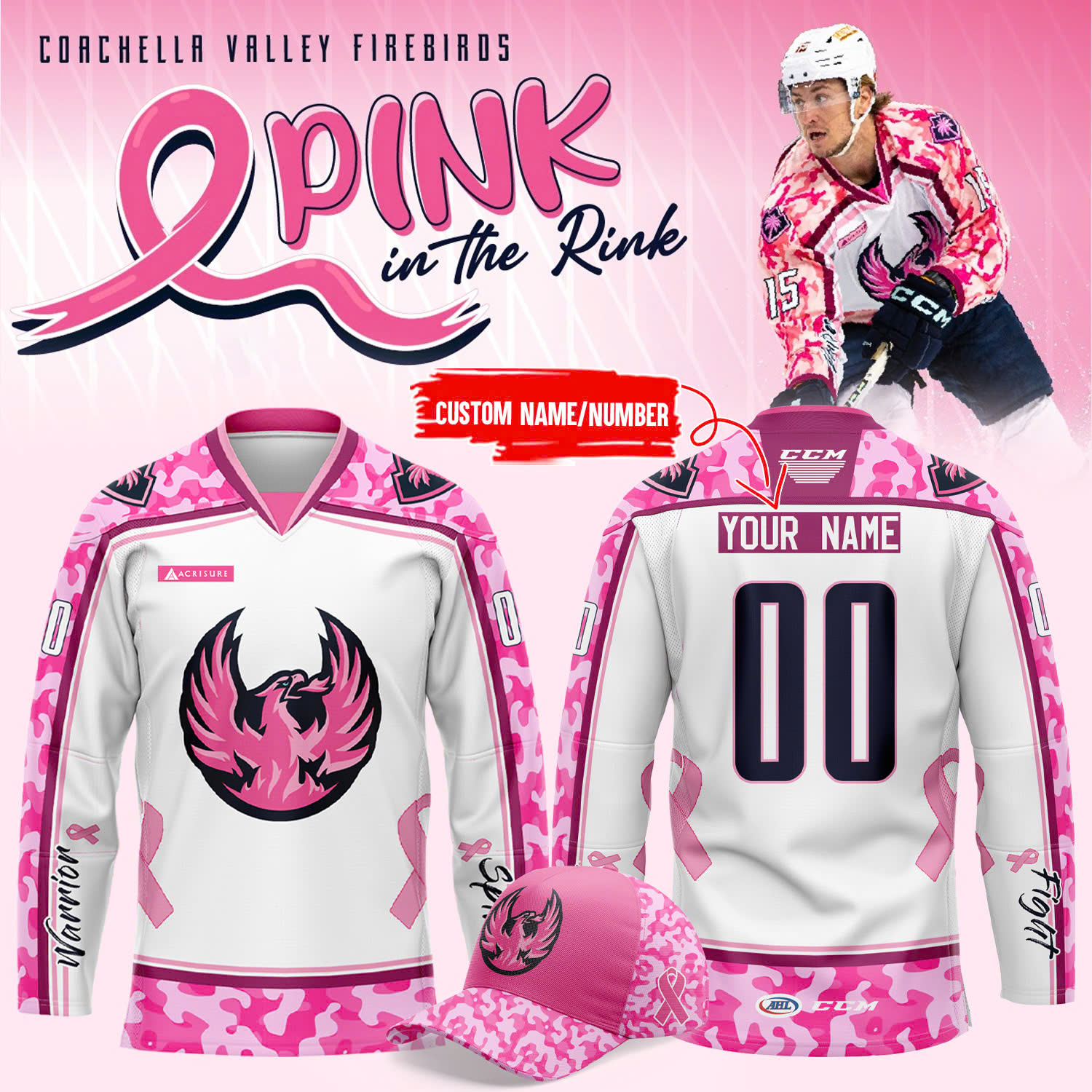Coachella Valley Firebirds x Hockey Fighting Cancer 2025 Jersey - Famjoys Coachella Valley Firebirds x Hockey Fighting Cancer 2025 Jersey - Famjoys