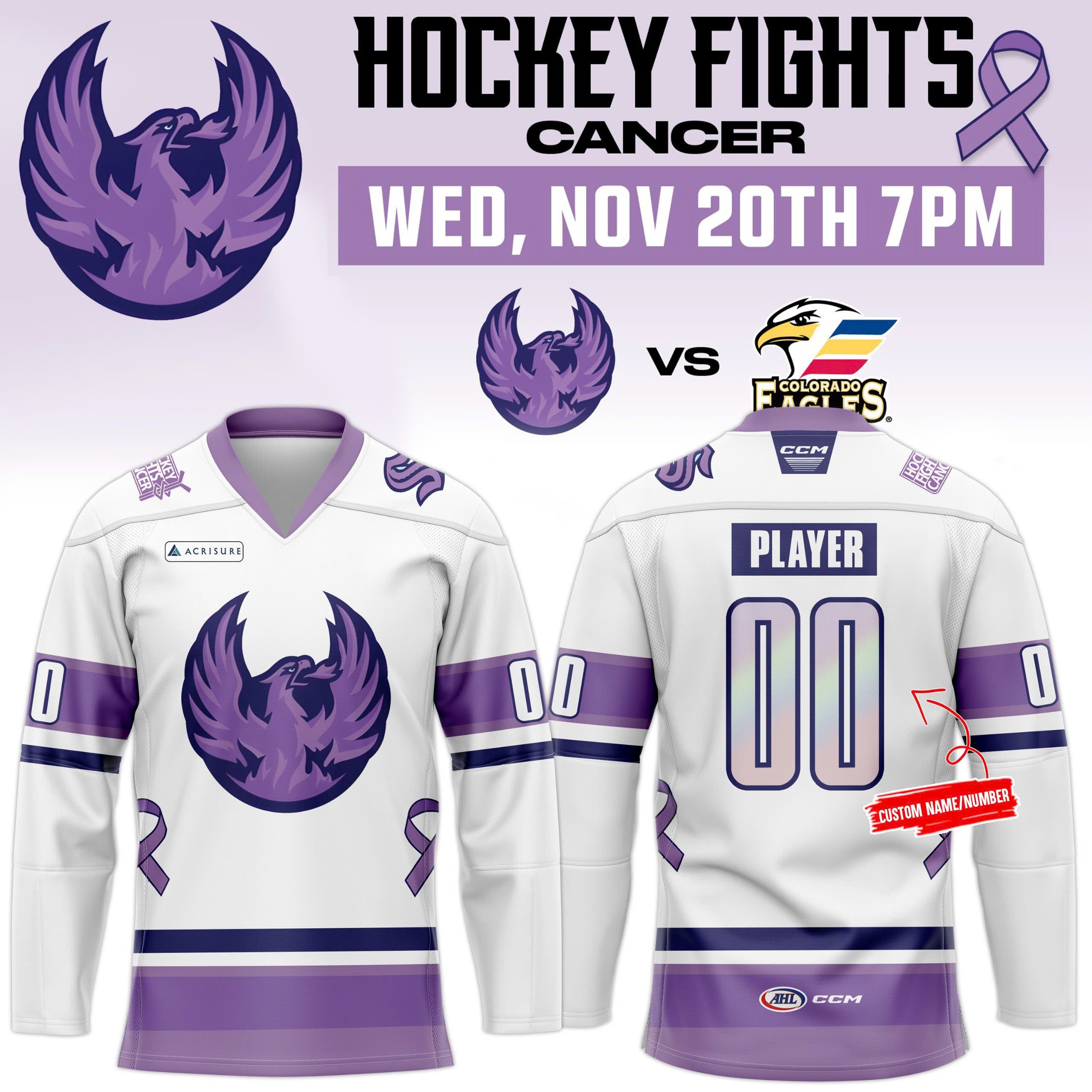 Coachella Valley Firebirds x Hockey Fighting Cancer Jersey - Famjoys Coachella Valley Firebirds x Hockey Fighting Cancer Jersey - Famjoys