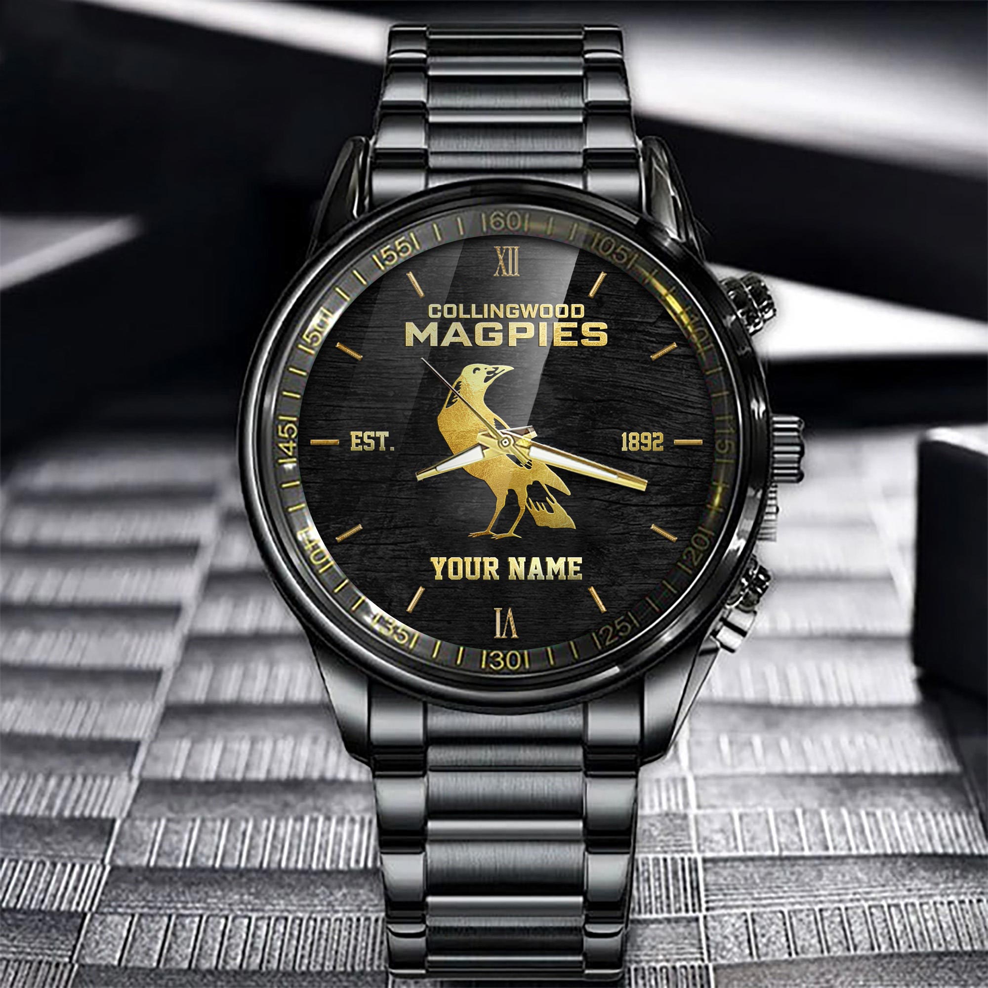 Collingwood Black Fashion Watch Custom Your Name - Famjoys Collingwood Black Fashion Watch Custom Your Name - Famjoys