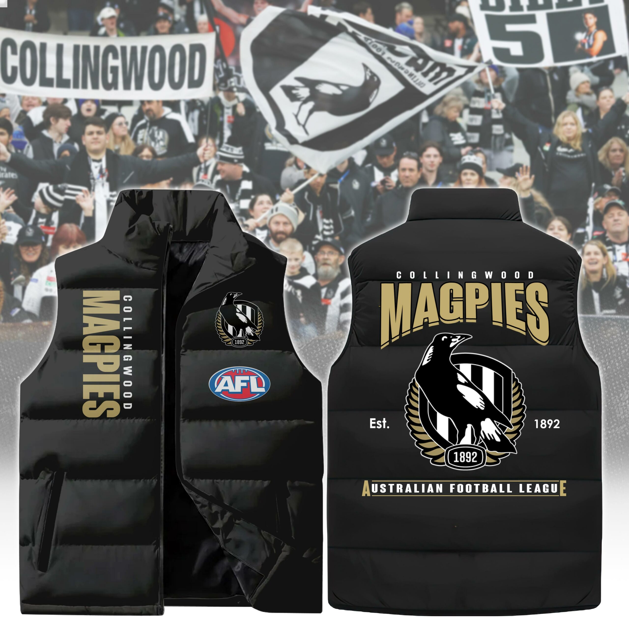 Collingwood Football Club Sleeveless Jacket - Famjoys Collingwood Football Club Sleeveless Jacket - Famjoys