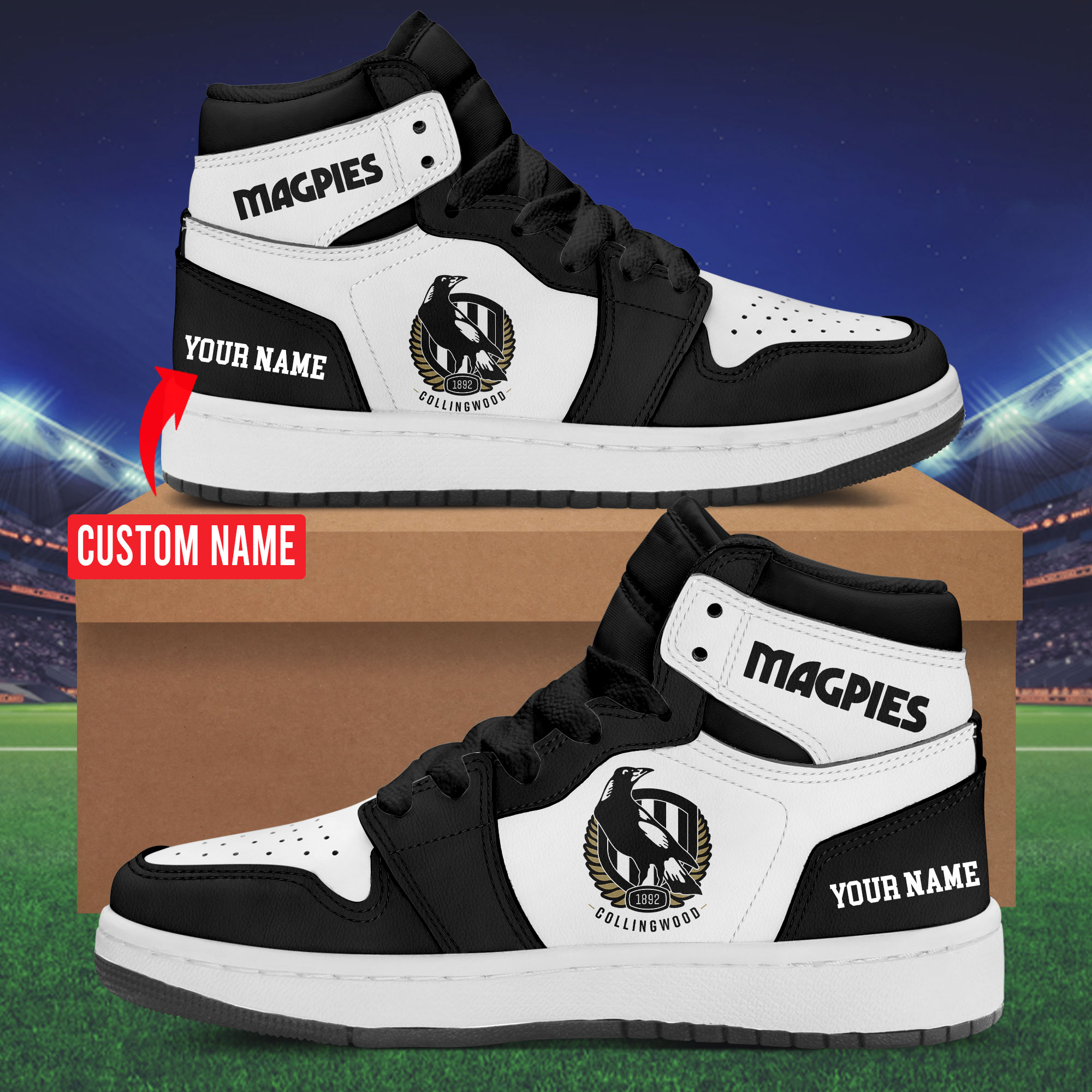 Collingwood Magpies Football Club AFL Personalized Shoes - Famjoys Collingwood Magpies Football Club AFL Personalized Shoes - Famjoys