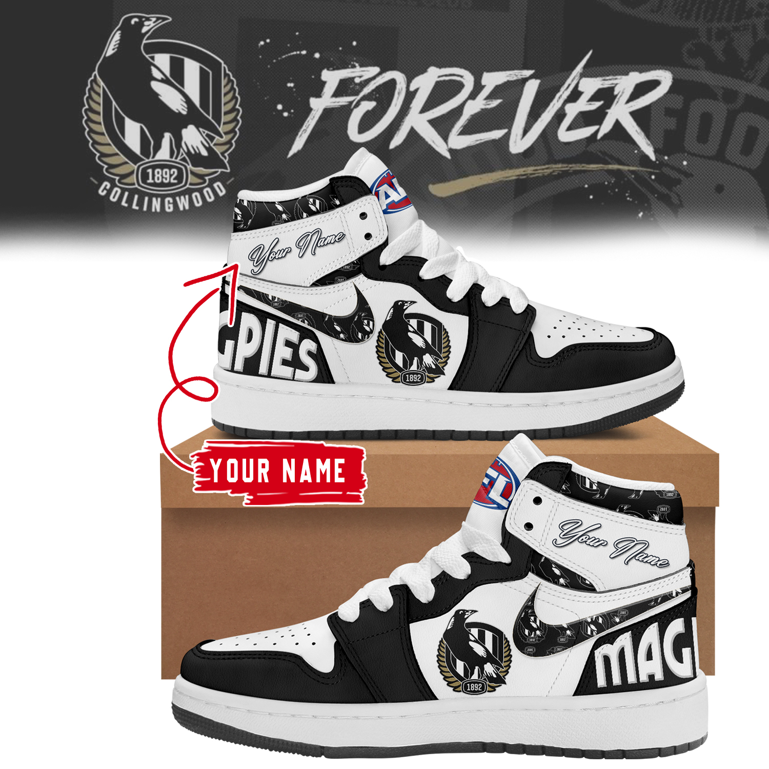 Collingwood Magpies Football Club AFL Personalized Shoes - Famjoys Collingwood Magpies Football Club AFL Personalized Shoes - Famjoys