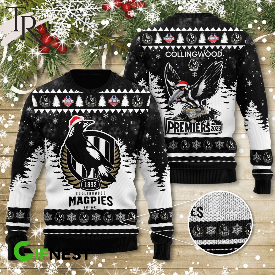 Collingwood Magpies Premiers 2023 Ugly Sweater - Famjoys Collingwood Magpies Premiers 2023 Ugly Sweater - Famjoys