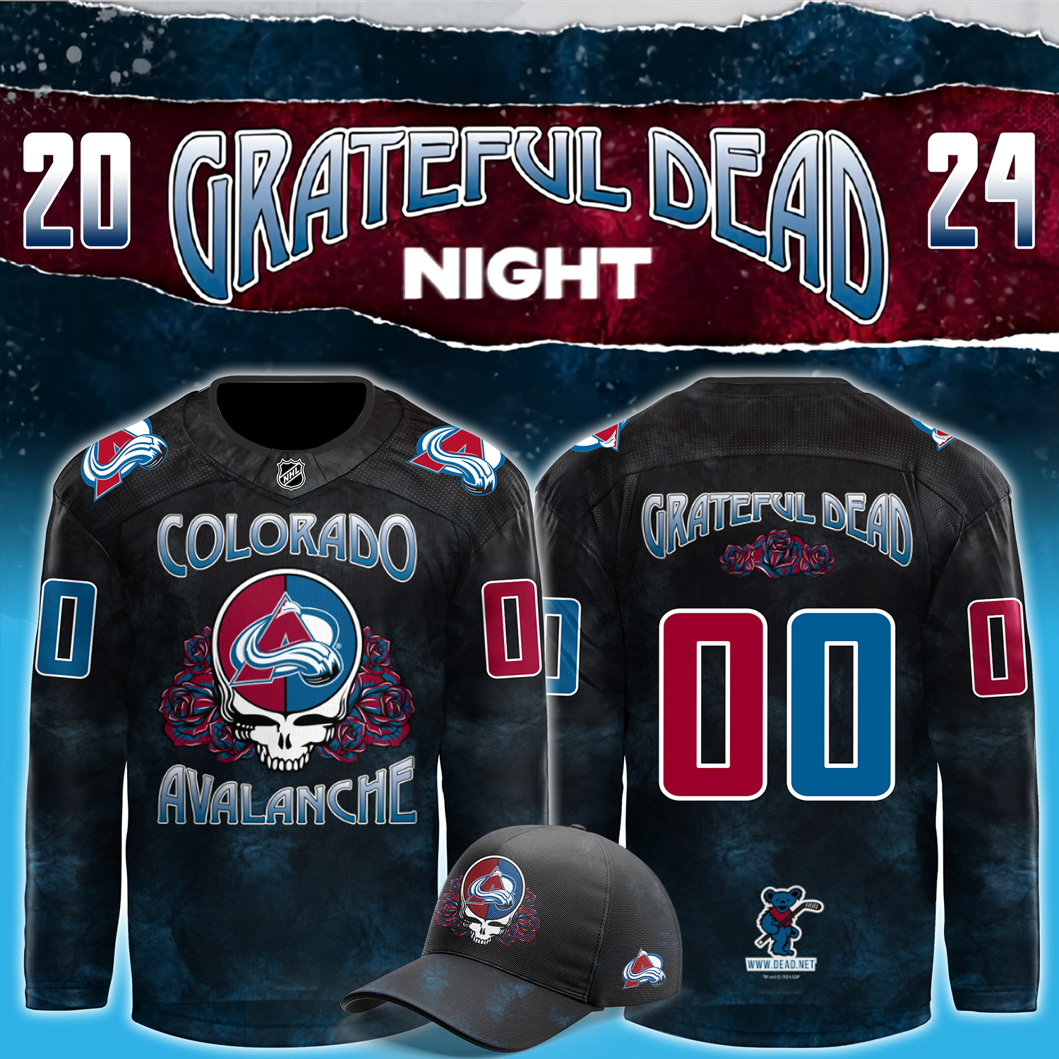 Colorado Avalanche x Grateful Dead Night Custom Jersey - Famjoys Colorado Avalanche x Grateful Dead Night Custom Jersey - Famjoys