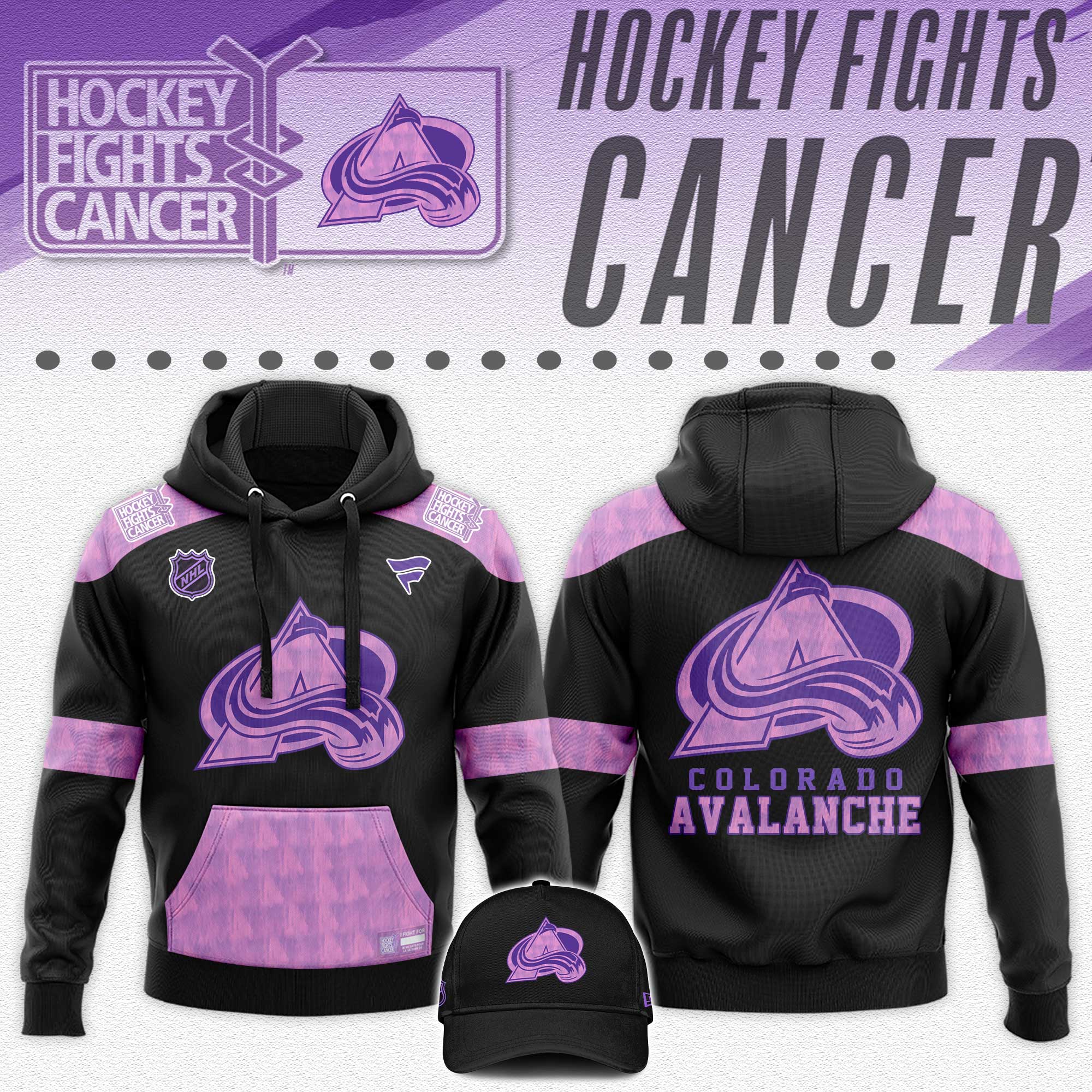 Colorado Avalanche x Hockey Fights Cancer Black Hoodie 2024 - Famjoys Colorado Avalanche x Hockey Fights Cancer Black Hoodie 2024 - Famjoys