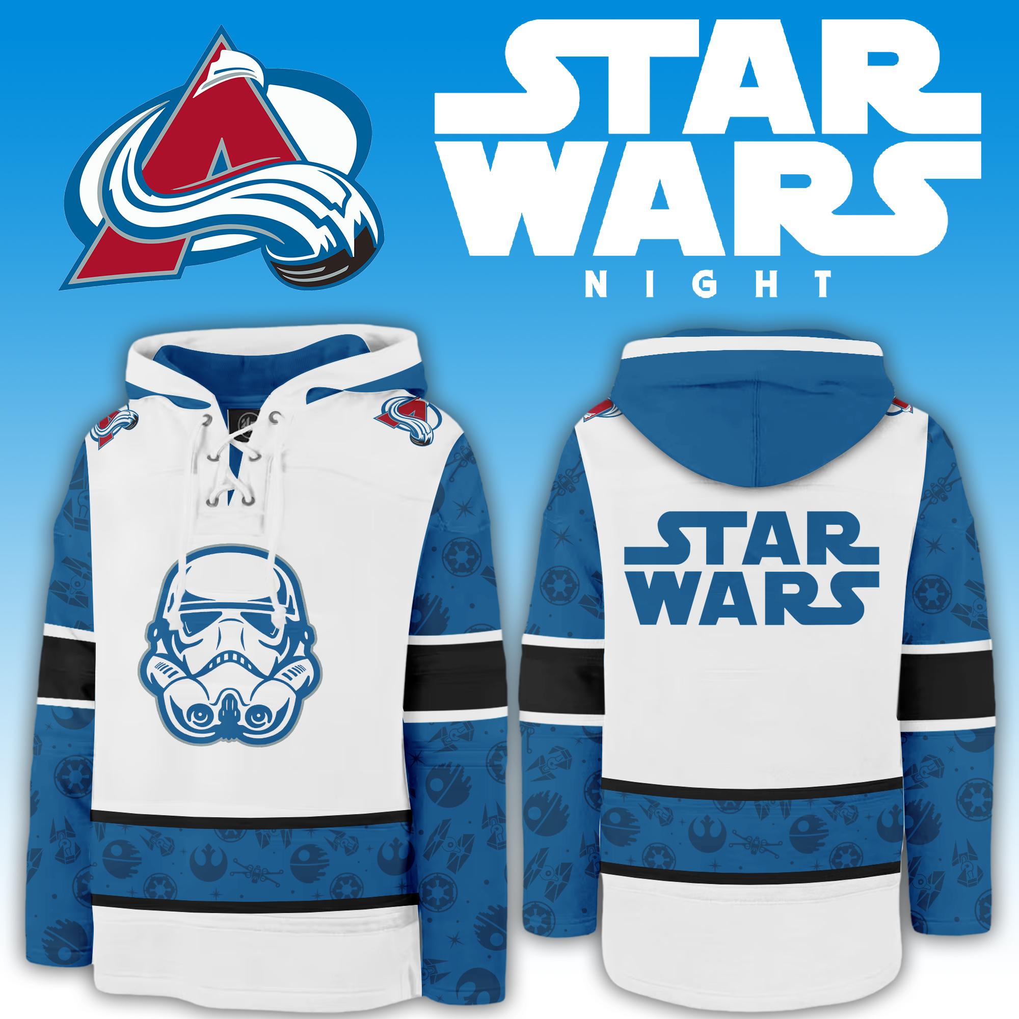 Colorado Avalanche x Star Wars Night Lace Up Hoodie - Famjoys Colorado Avalanche x Star Wars Night Lace Up Hoodie - Famjoys