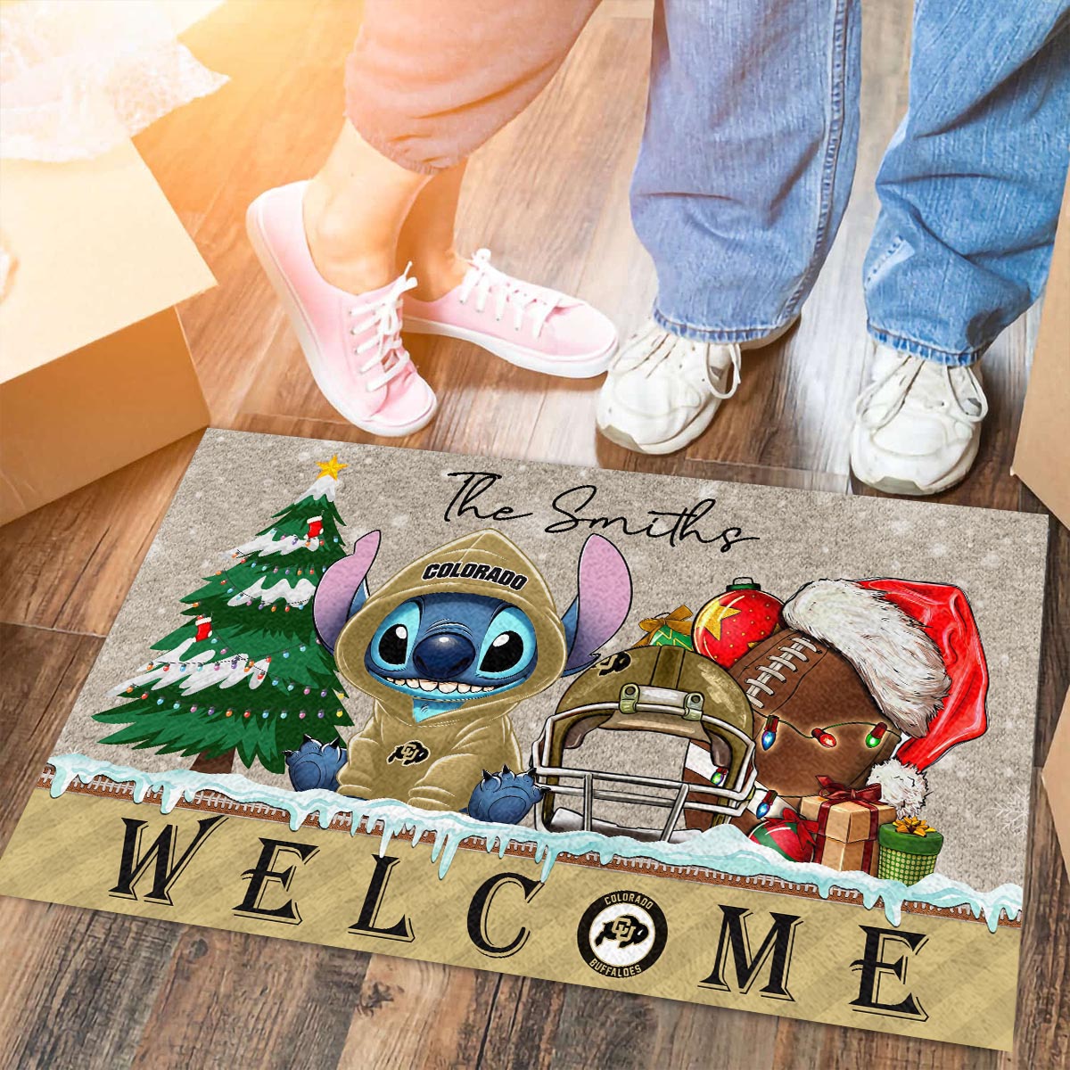 Colorado Buffaloes Cute Stitch Christmas Doormat - Famjoys Colorado Buffaloes Cute Stitch Christmas Doormat - Famjoys