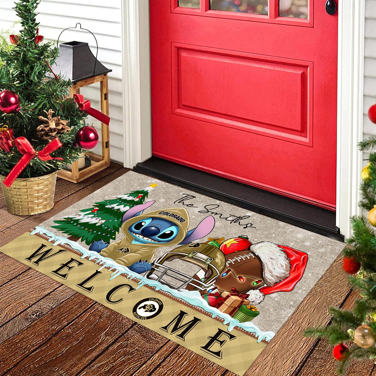 Colorado Buffaloes Cute Stitch Christmas Doormat - Famjoys Colorado Buffaloes Cute Stitch Christmas Doormat - Famjoys