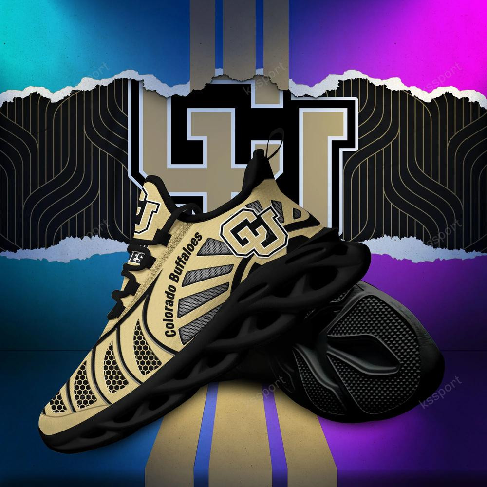 Colorado Buffaloes Max Soul Clunky, Black And White Running Shoes - Famjoys Colorado Buffaloes Max Soul Clunky, Black And White Running Shoes - Famjoys