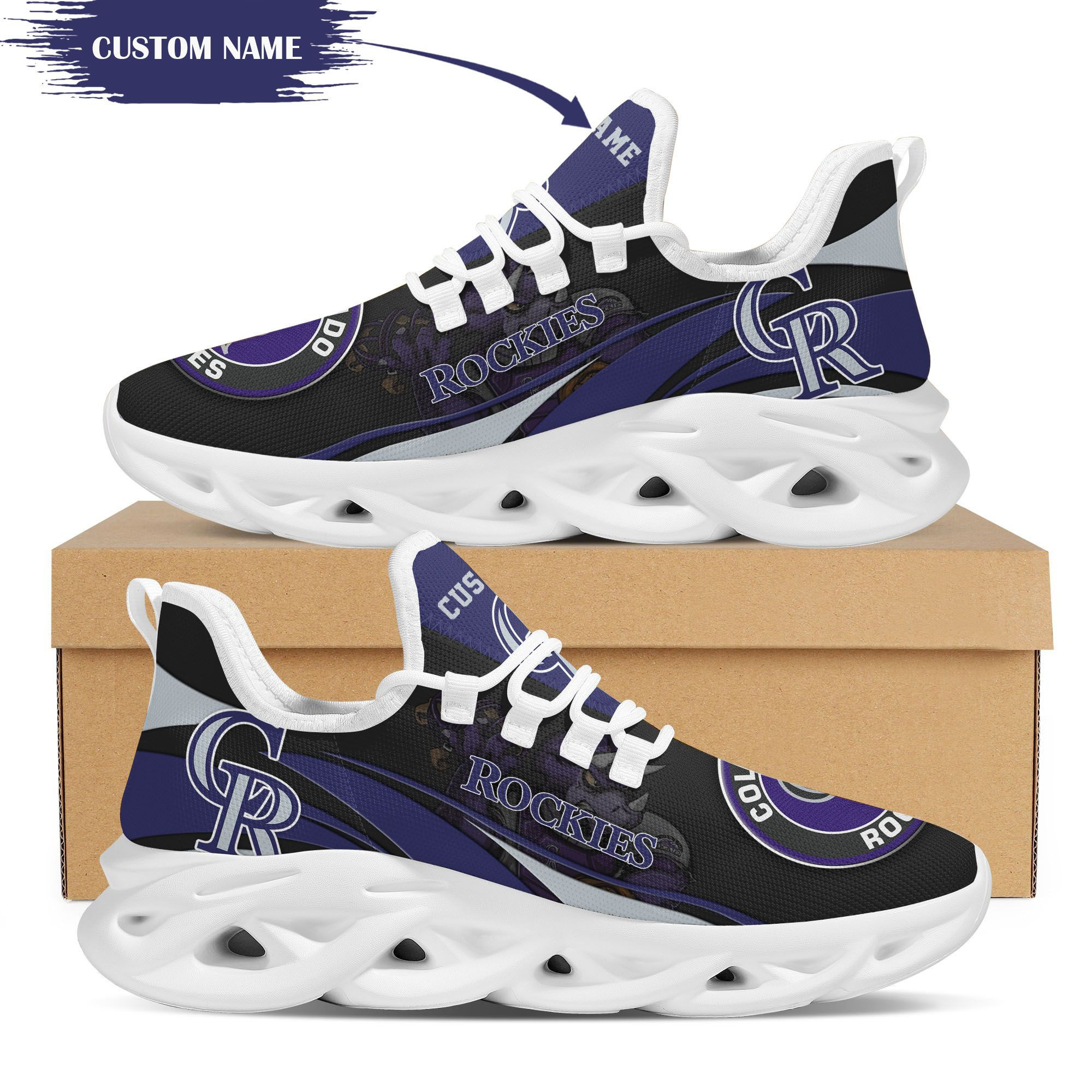 Colorado Rockies Mascot Custom Name Personalized Max Soul Sneakers - Famjoys Colorado Rockies Mascot Custom Name Personalized Max Soul Sneakers - Famjoys