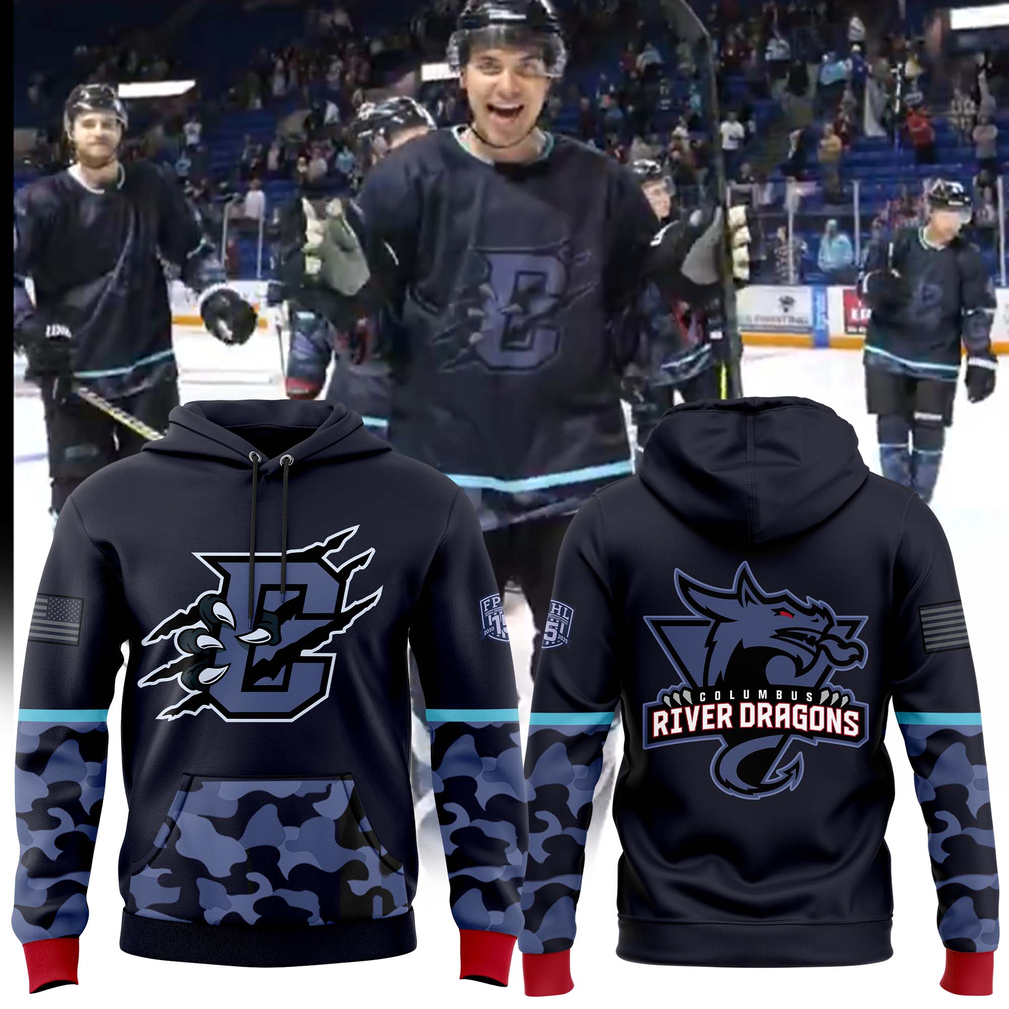 Columbus River Dragons x Military Night Hoodie - Famjoys Columbus River Dragons x Military Night Hoodie - Famjoys