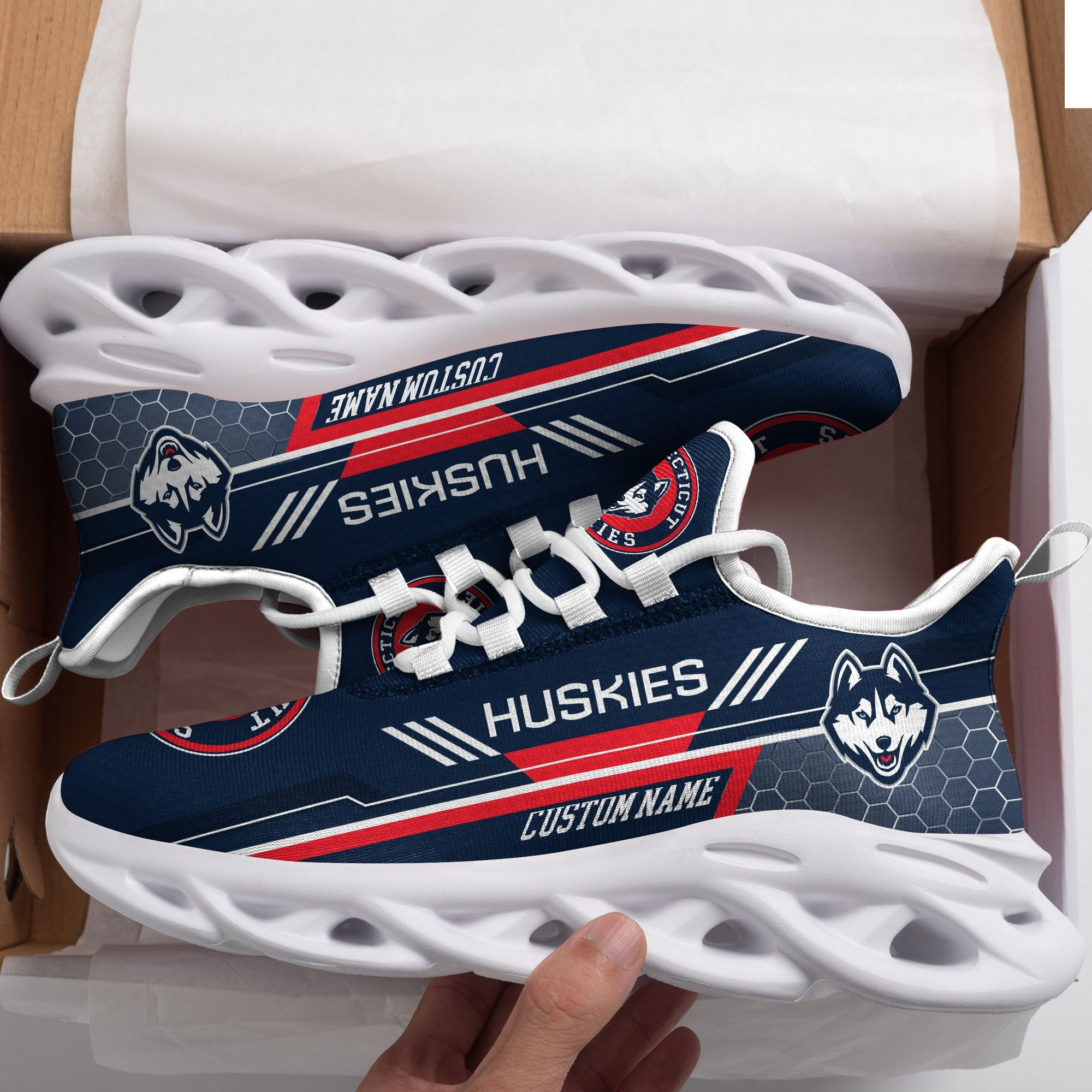 Connecticut Huskies Custom Personalized Max Soul Sneakers Shoes - Famjoys Connecticut Huskies Custom Personalized Max Soul Sneakers Shoes - Famjoys