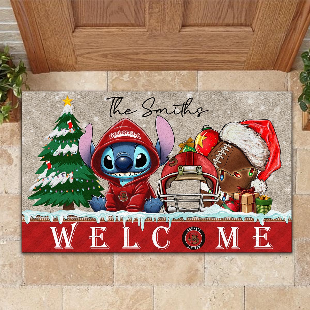 Cornell Big Red Cute Stitch Christmas Doormat