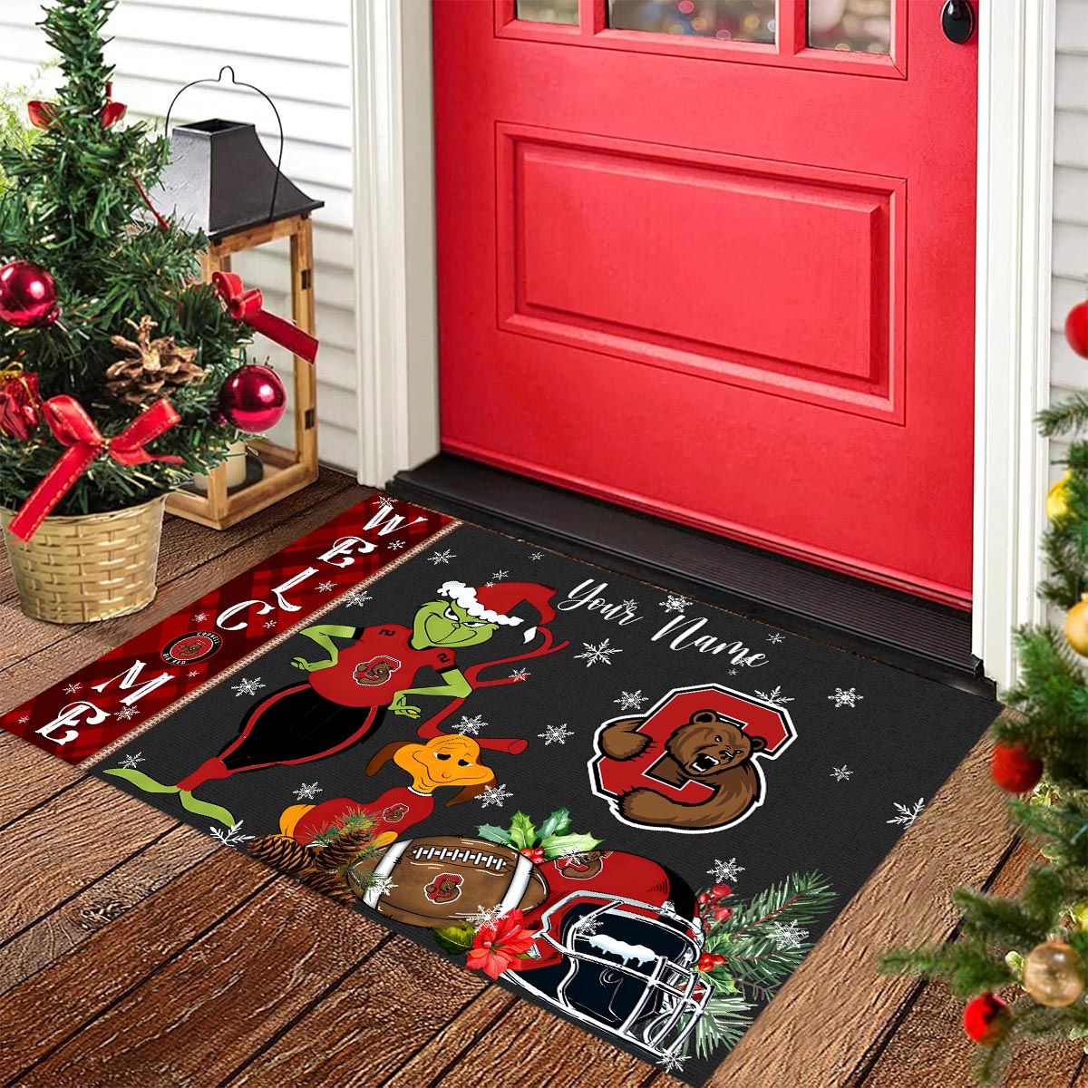 Cornell Big Red Grinch Christmas Welcome Football Doormat - Famjoys Cornell Big Red Grinch Christmas Welcome Football Doormat - Famjoys
