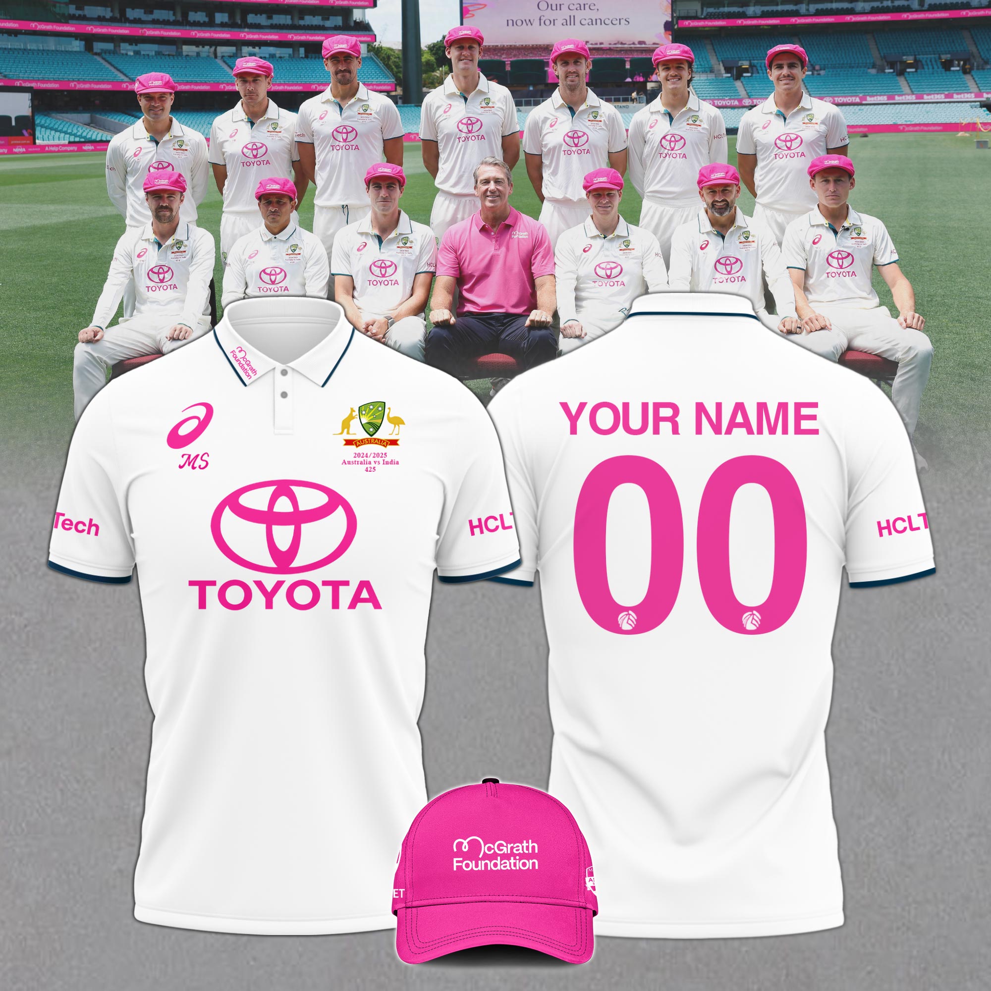 Cricket Team Australia National Shirt Pink Polo Breast Cancer Glenn McGrath v3 CUSTOM NAME NUMBER - Famjoys Cricket Team Australia National Shirt Pink Polo Breast Cancer Glenn McGrath v3 CUSTOM NAME NUMBER - Famjoys