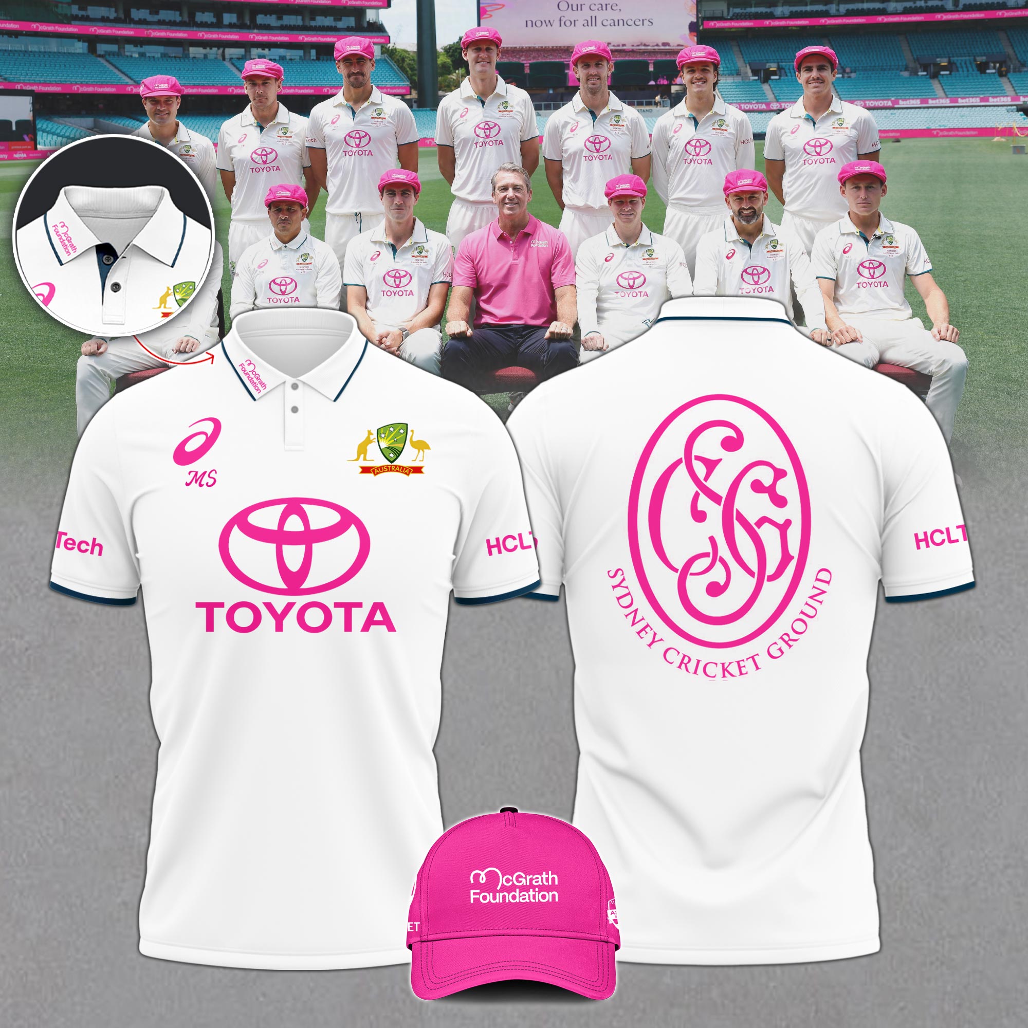 Cricket Team Australia National Shirt Pink Polo Breast Cancer Glenn McGrath v3 - Famjoys Cricket Team Australia National Shirt Pink Polo Breast Cancer Glenn McGrath v3 - Famjoys