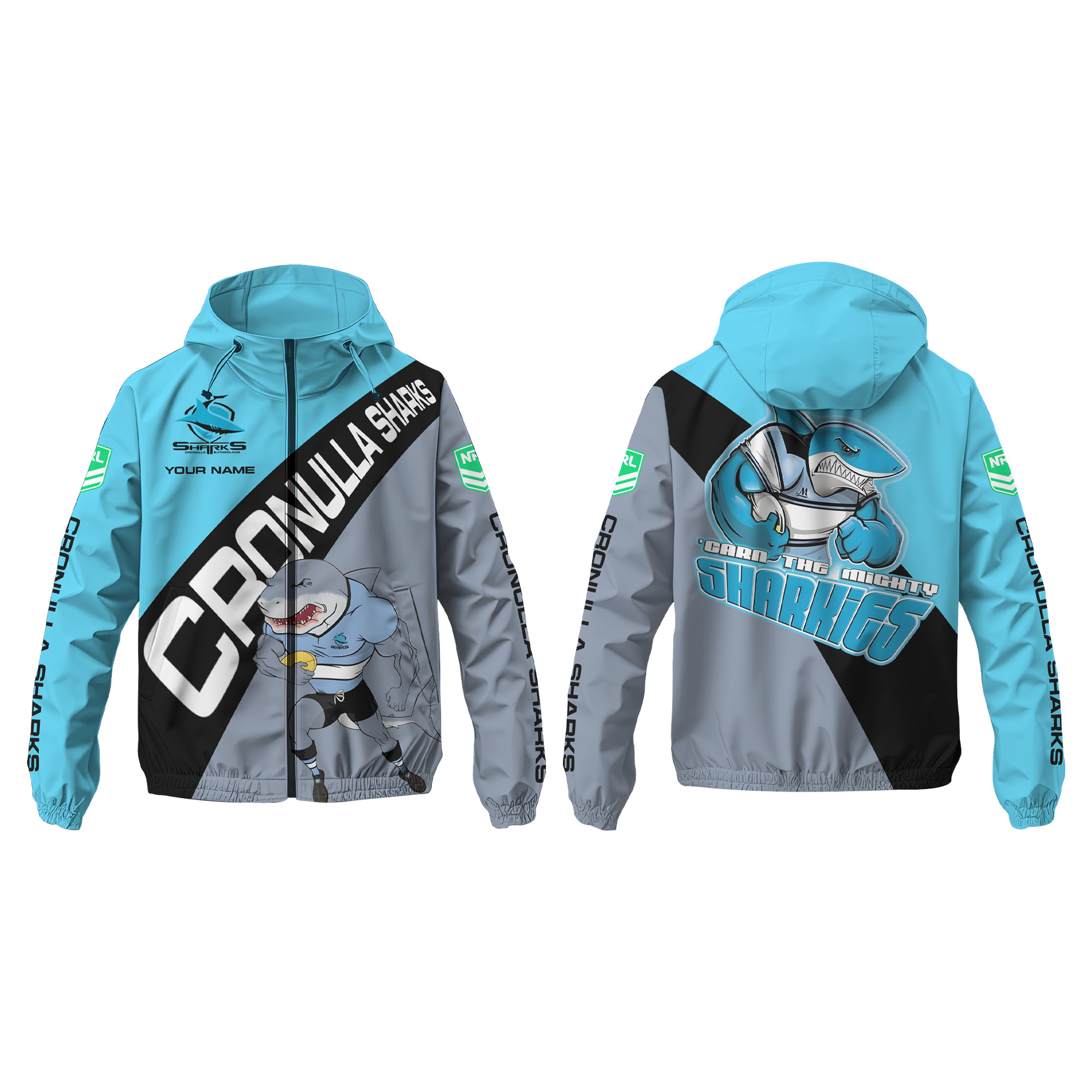 Cronulla Sharks Personalized Hooded Wind Jacket – Edition - Famjoys Cronulla Sharks Personalized Hooded Wind Jacket – Edition - Famjoys