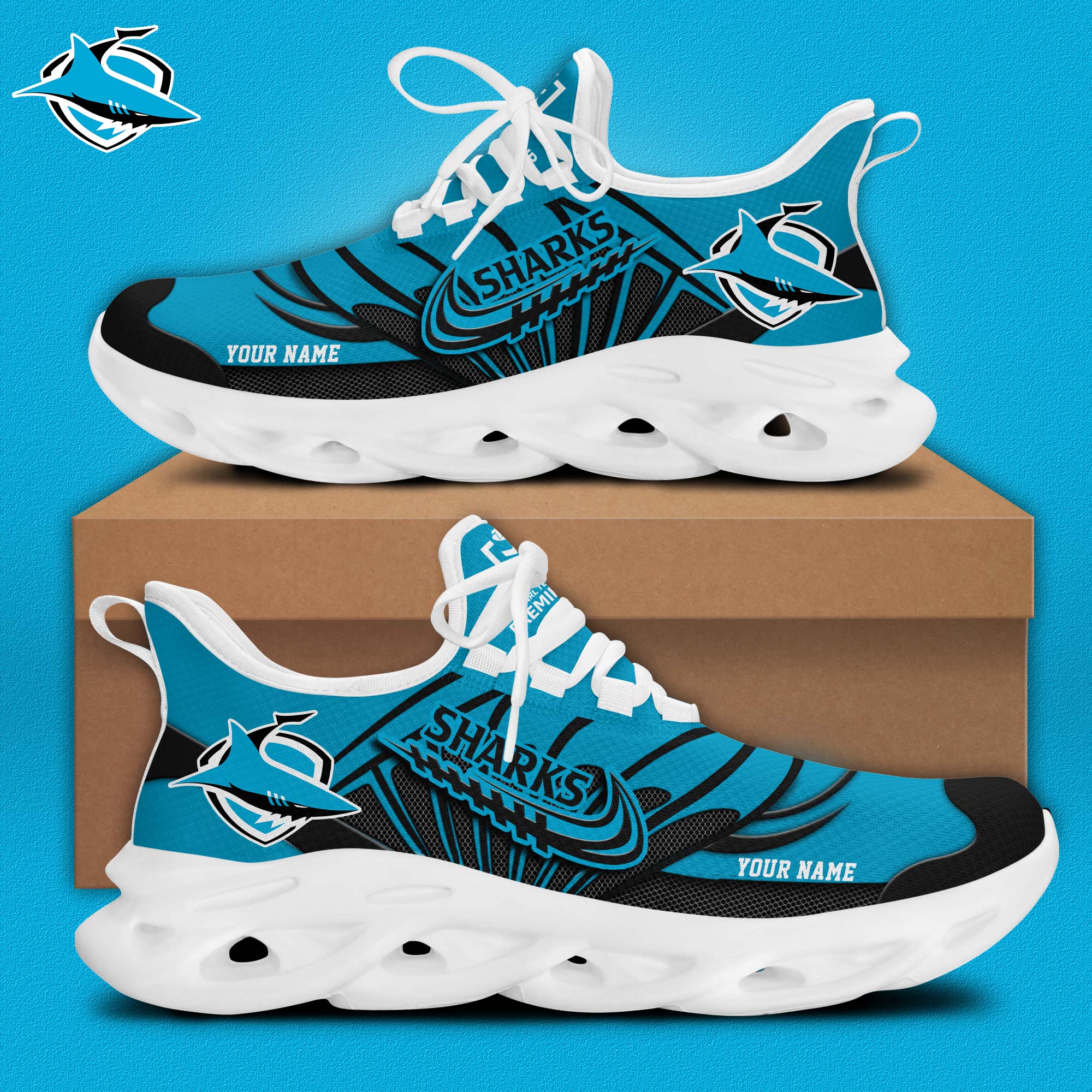 Cronulla-Sutherland Sharks Personalized Max Soul Shoes - Famjoys Cronulla-Sutherland Sharks Personalized Max Soul Shoes - Famjoys