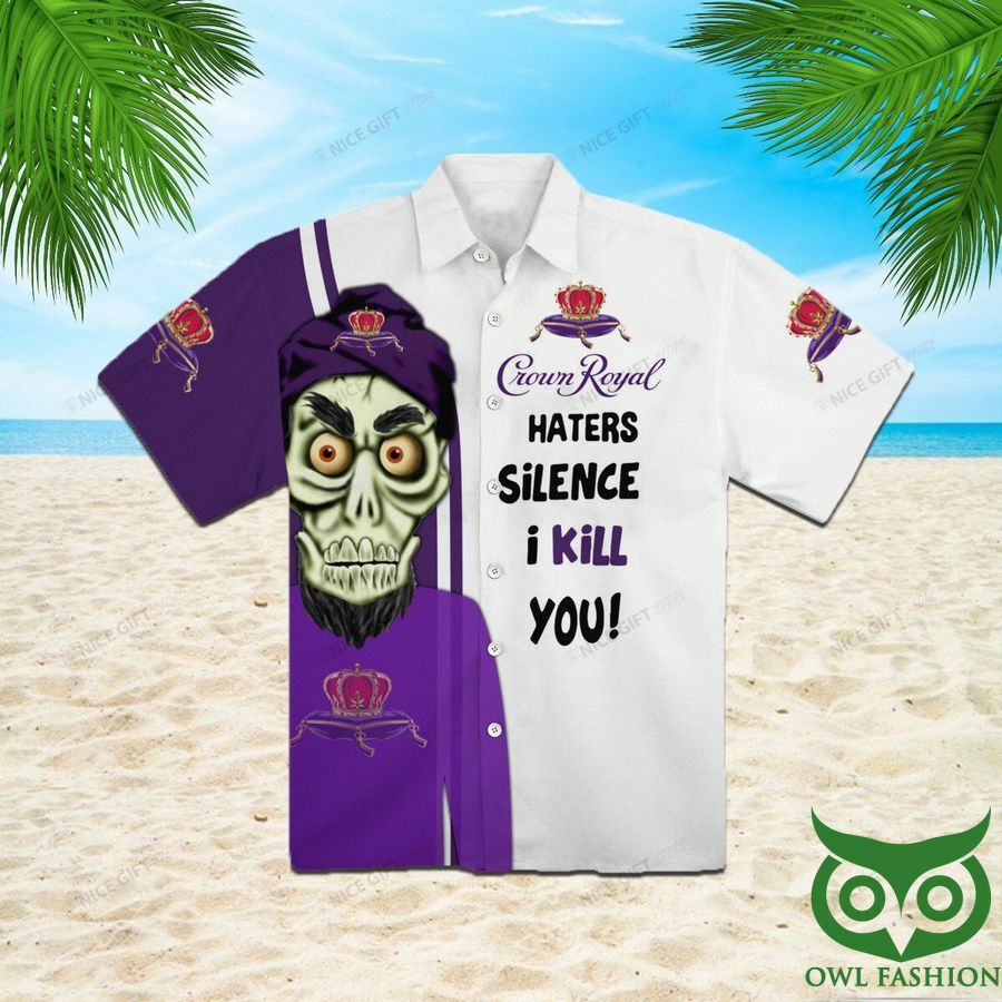Crown Royal Haters Silence I Kill You Purple Hawaiian Shirt - Famjoys Crown Royal Haters Silence I Kill You Purple Hawaiian Shirt - Famjoys
