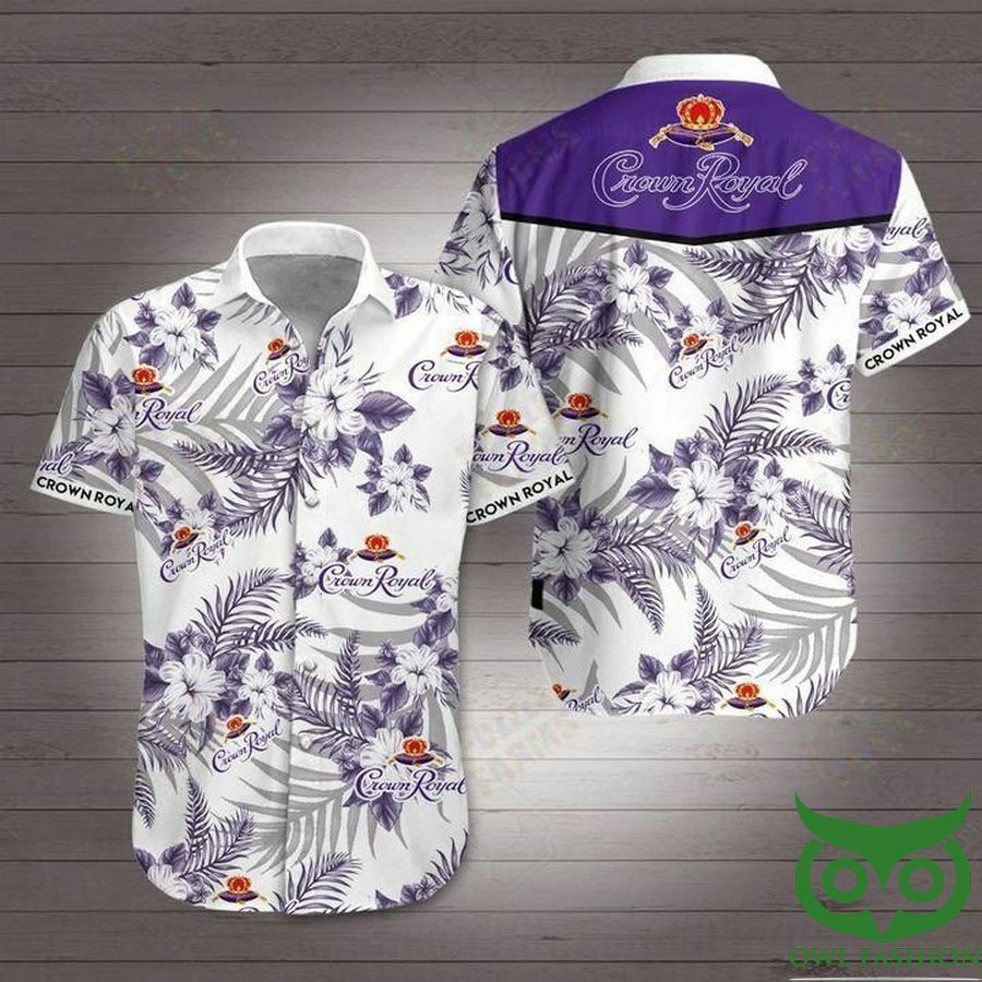 Crown Royal Whiskey White With Purple Flowers Hawaiian Shirt - Famjoys Crown Royal Whiskey White With Purple Flowers Hawaiian Shirt - Famjoys