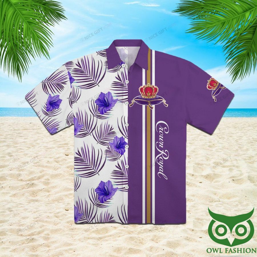 Crown Royal White And Purple Flowers Leaves Hawaiian Shirt - Famjoys Crown Royal White And Purple Flowers Leaves Hawaiian Shirt - Famjoys