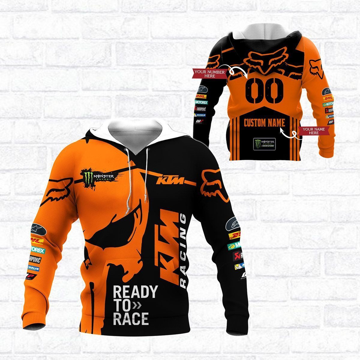 Custom 3D All Over Printed KTM Racing  Shirts Ver2 (Orange&Black)