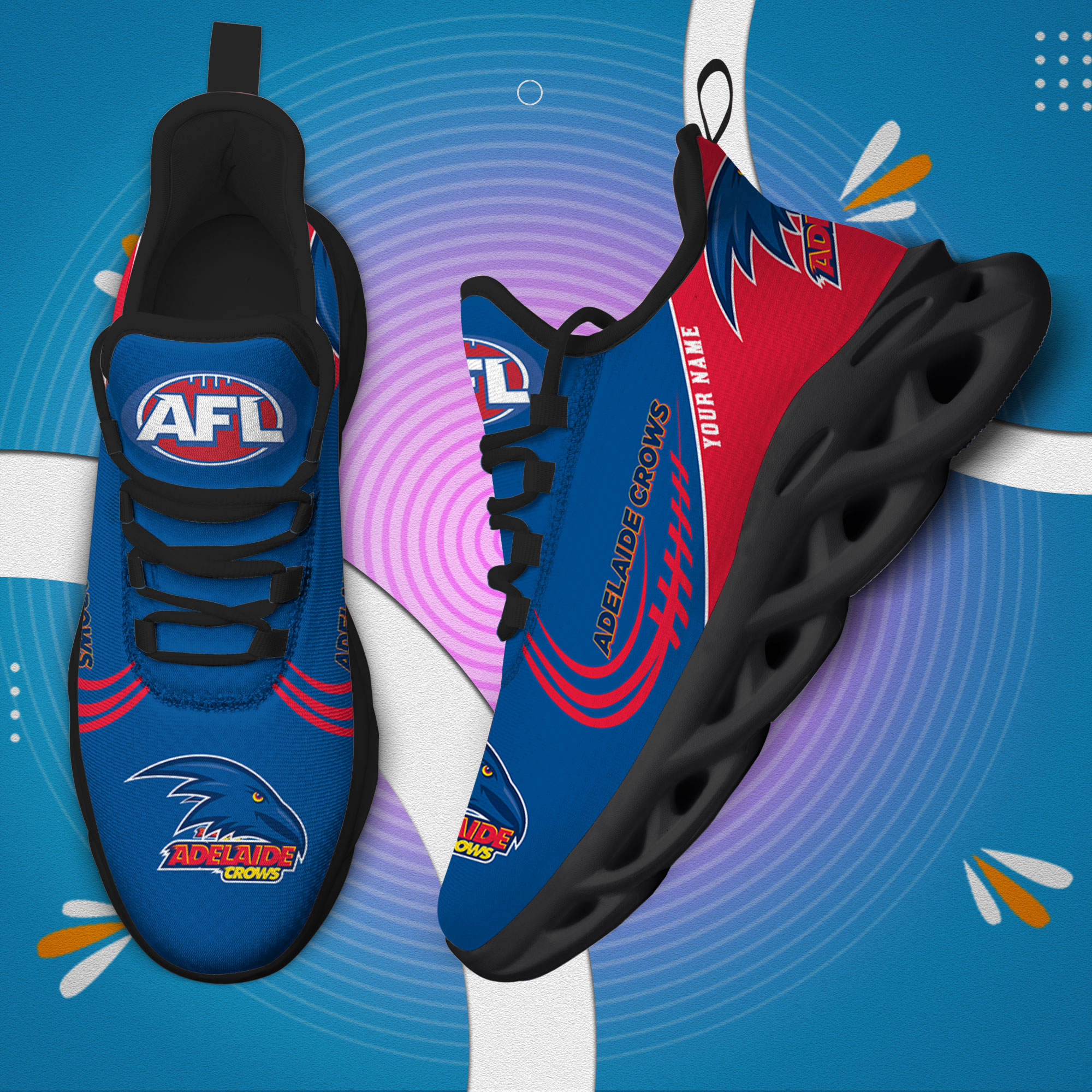 Custom Name Adelaide Crows PERSONALIZED MAX SOUL SHOES DS006 - Famjoys Custom Name Adelaide Crows PERSONALIZED MAX SOUL SHOES DS006 - Famjoys