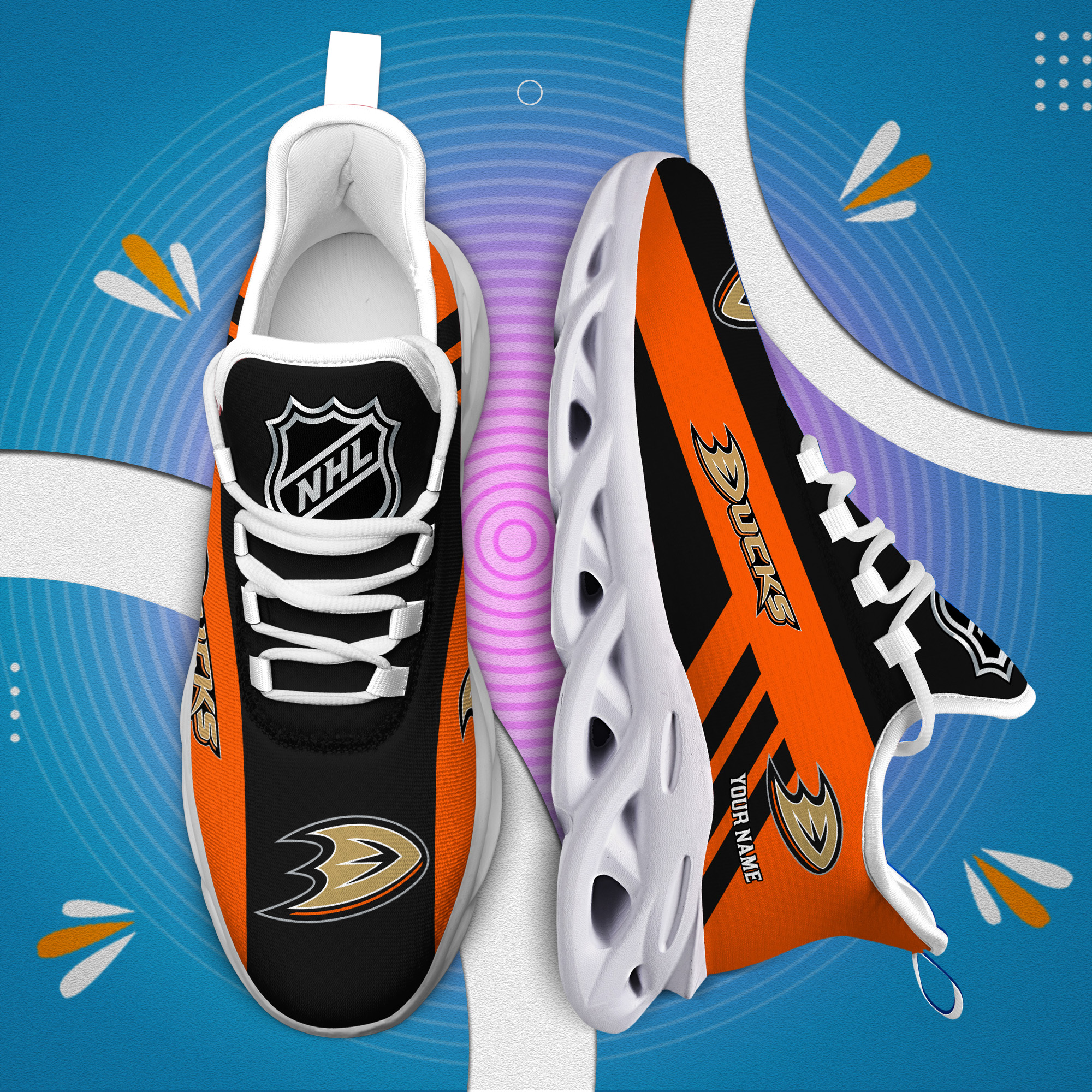 Custom Name Anaheim Ducks PERSONALIZED MAX SOUL SHOES DS004 - Famjoys Custom Name Anaheim Ducks PERSONALIZED MAX SOUL SHOES DS004 - Famjoys