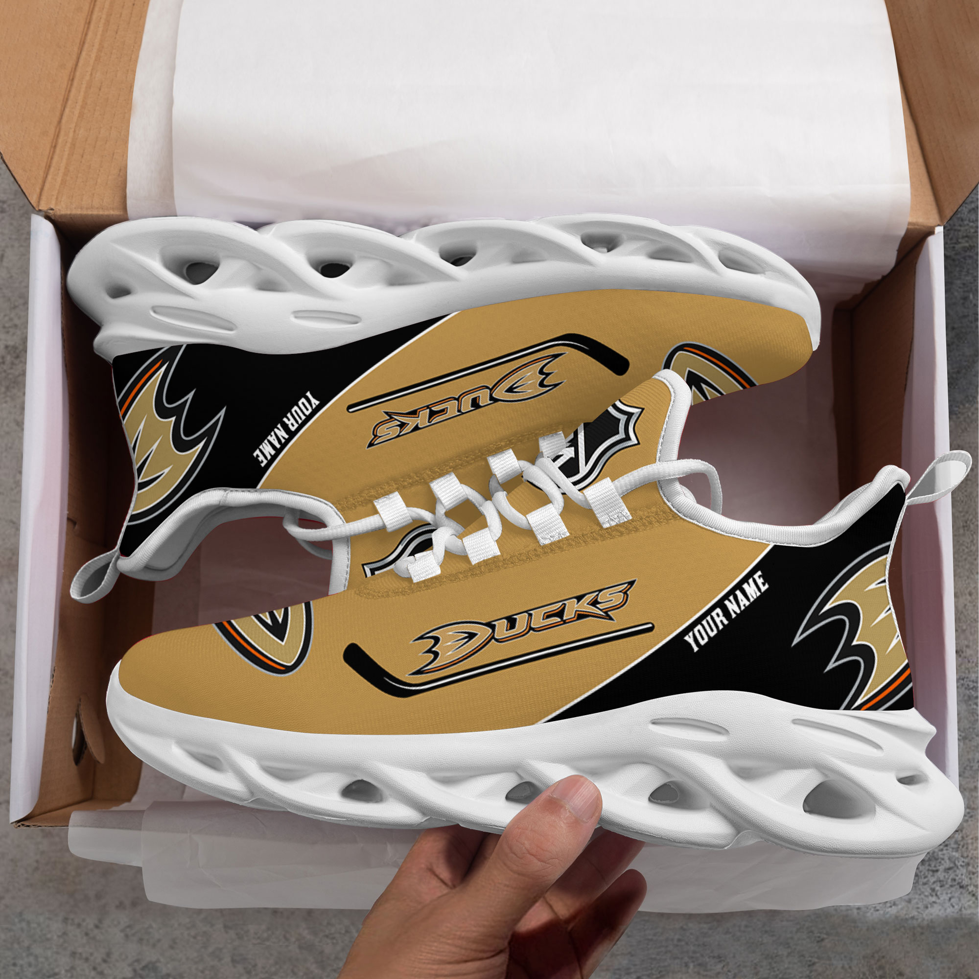 Custom Name Anaheim Ducks PERSONALIZED MAX SOUL SHOES DS006 NEW 2022 M1 - Famjoys Custom Name Anaheim Ducks PERSONALIZED MAX SOUL SHOES DS006 NEW 2022 M1 - Famjoys