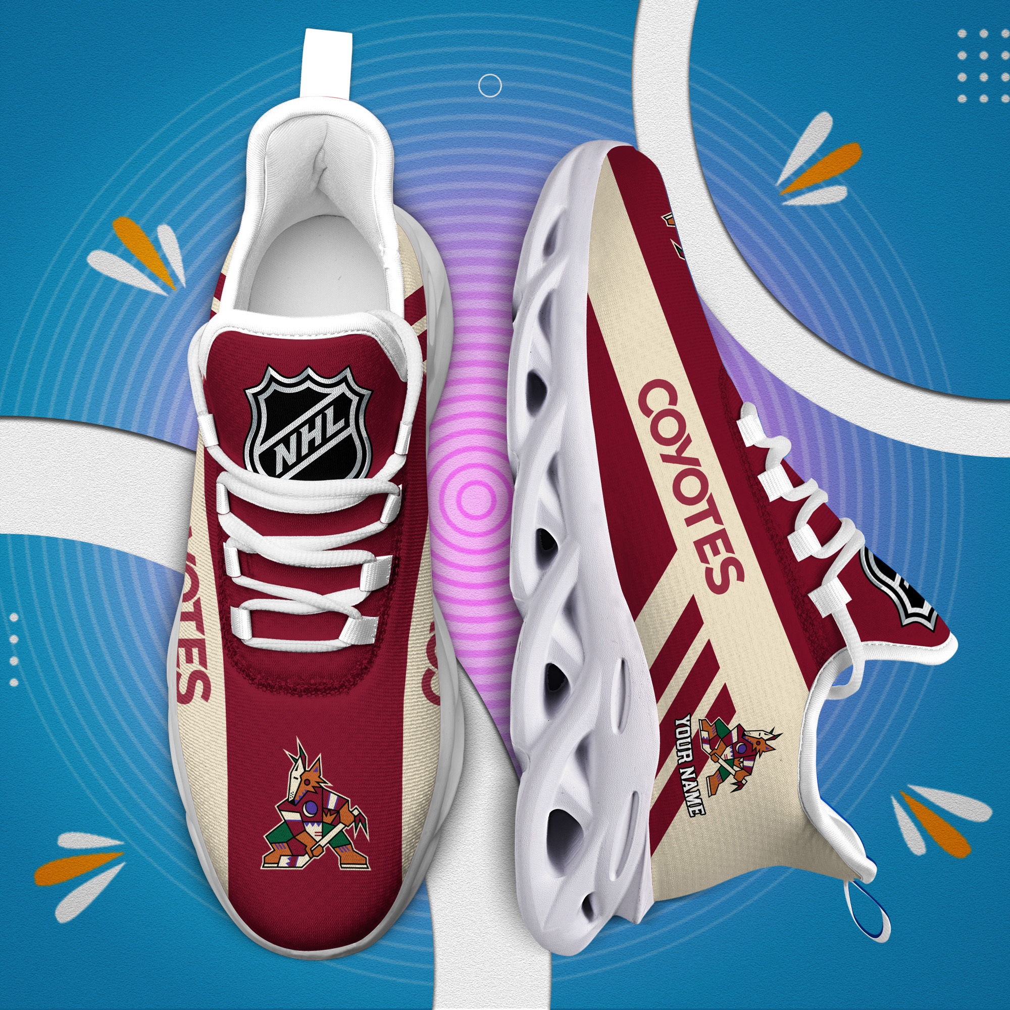 Custom Name Arizona Coyotes PERSONALIZED MAX SOUL SHOES DS004 - Famjoys Custom Name Arizona Coyotes PERSONALIZED MAX SOUL SHOES DS004 - Famjoys