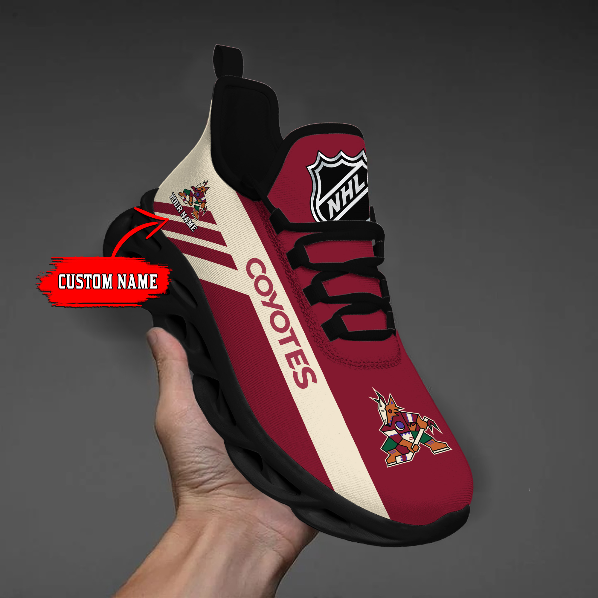Custom Name Arizona Coyotes PERSONALIZED MAX SOUL SHOES DS004 - Famjoys Custom Name Arizona Coyotes PERSONALIZED MAX SOUL SHOES DS004 - Famjoys
