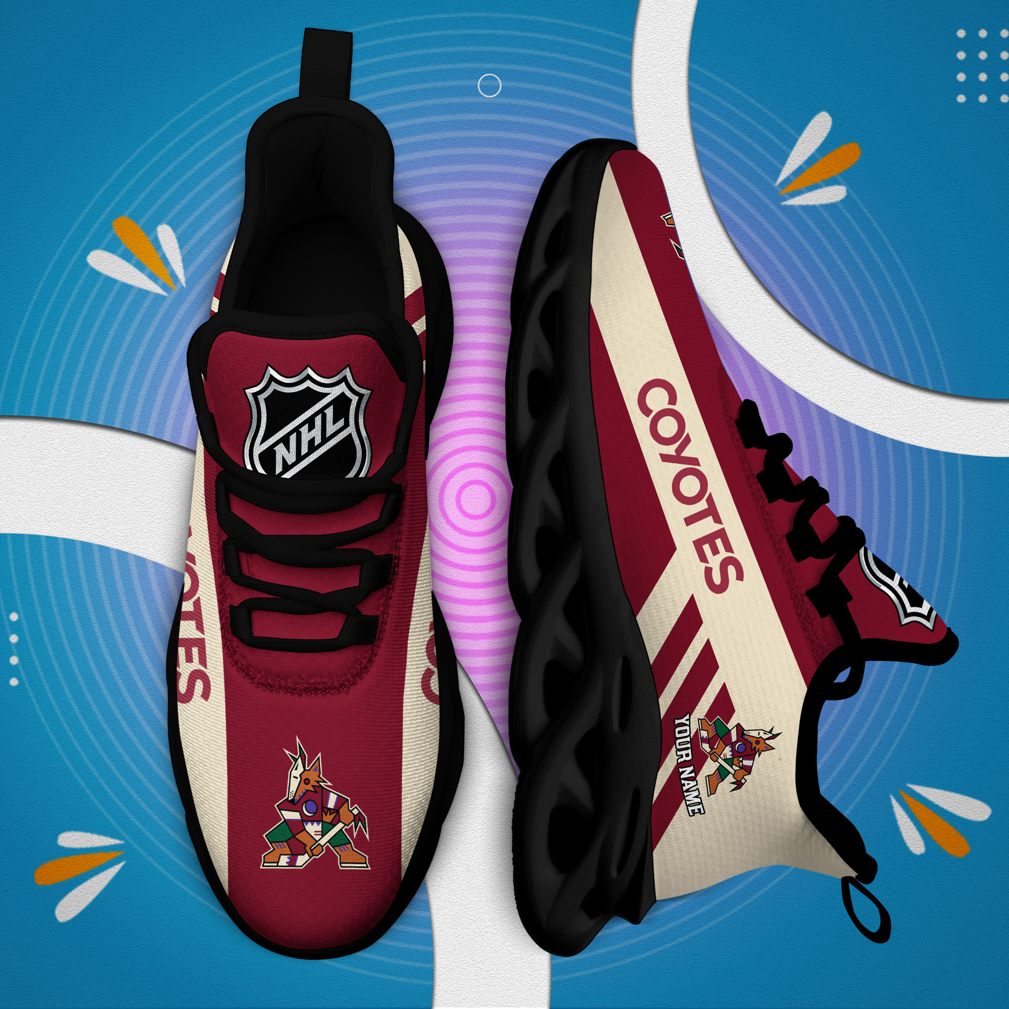 Custom Name Arizona Coyotes PERSONALIZED MAX SOUL SHOES DS004 - Famjoys Custom Name Arizona Coyotes PERSONALIZED MAX SOUL SHOES DS004 - Famjoys