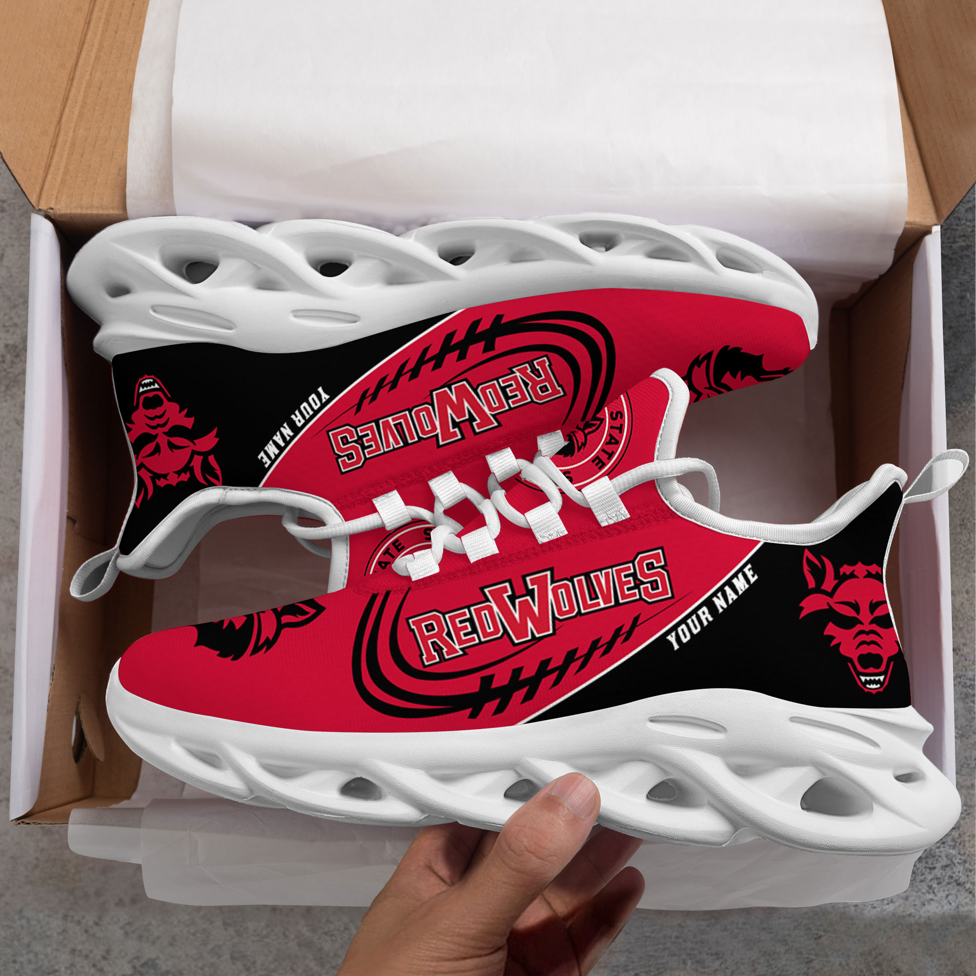 Custom Name Arkansas State Red Wolves PERSONALIZED MAX SOUL SHOES DS006 - Famjoys Custom Name Arkansas State Red Wolves PERSONALIZED MAX SOUL SHOES DS006 - Famjoys