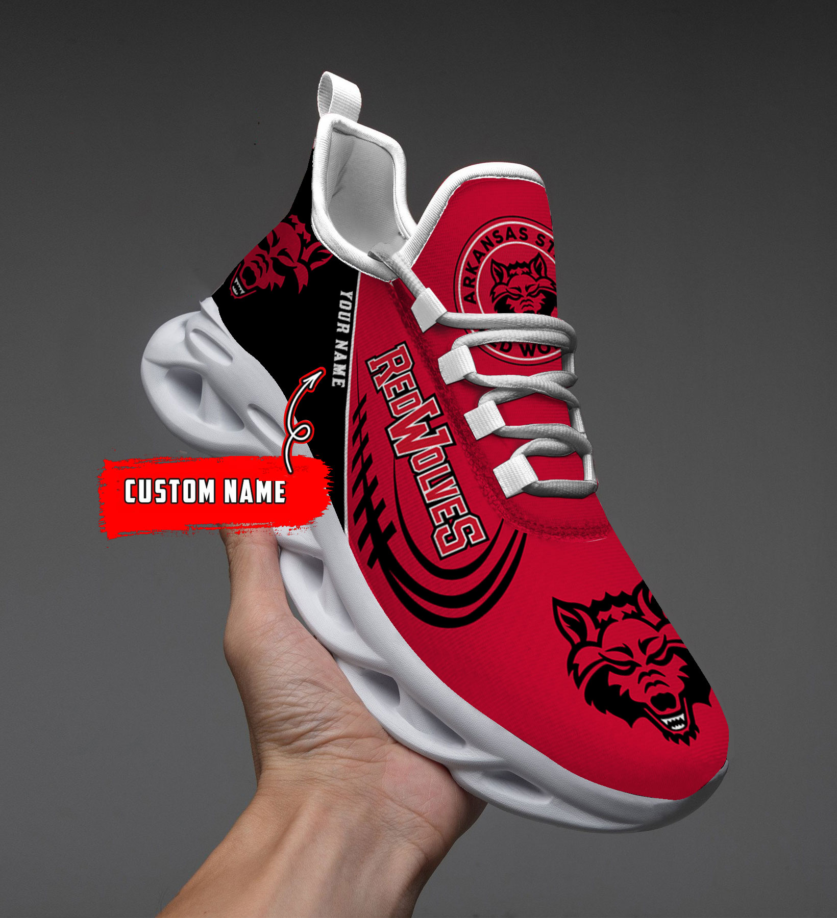 Custom Name Arkansas State Red Wolves PERSONALIZED MAX SOUL SHOES DS006 - Famjoys Custom Name Arkansas State Red Wolves PERSONALIZED MAX SOUL SHOES DS006 - Famjoys