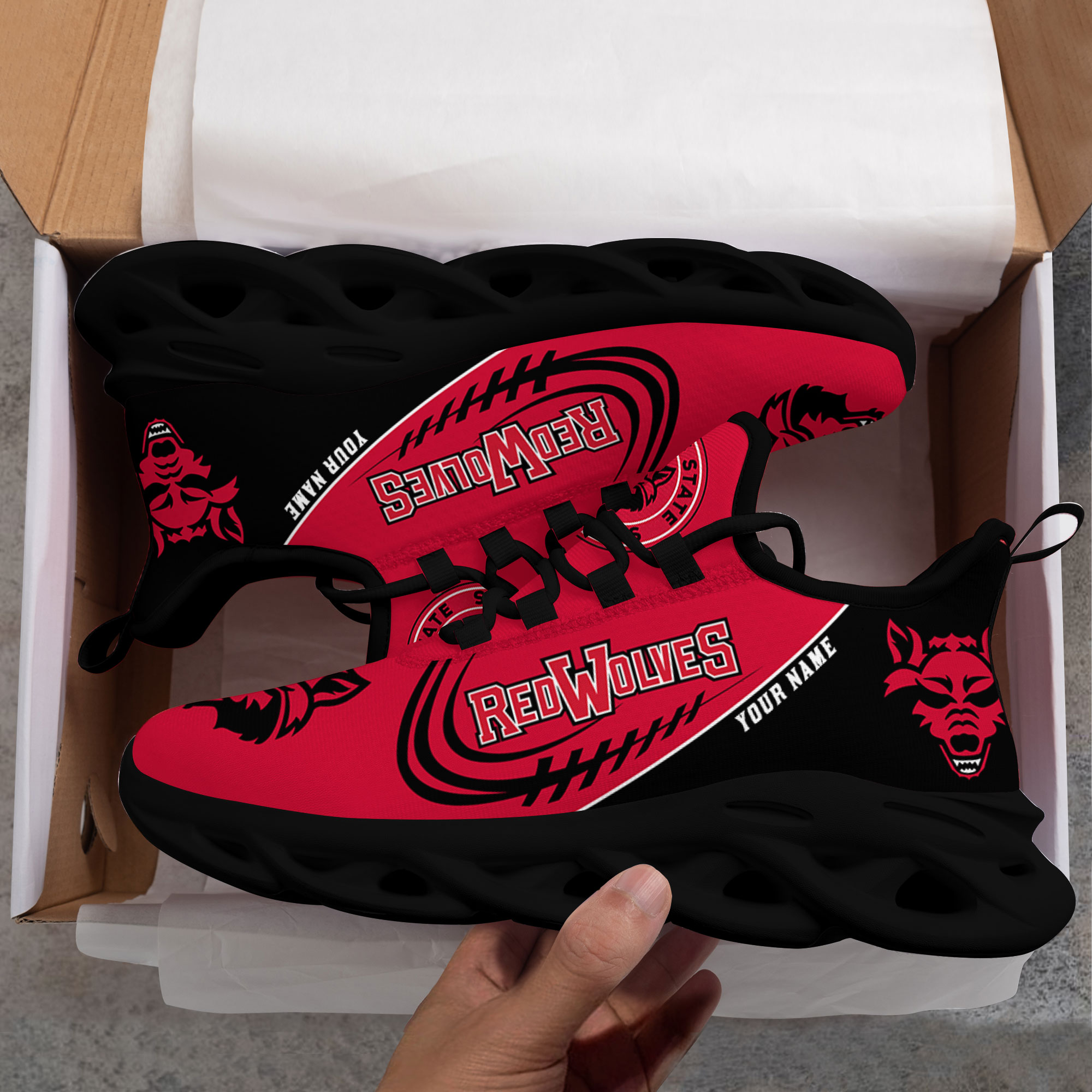 Custom Name Arkansas State Red Wolves PERSONALIZED MAX SOUL SHOES DS006 - Famjoys Custom Name Arkansas State Red Wolves PERSONALIZED MAX SOUL SHOES DS006 - Famjoys