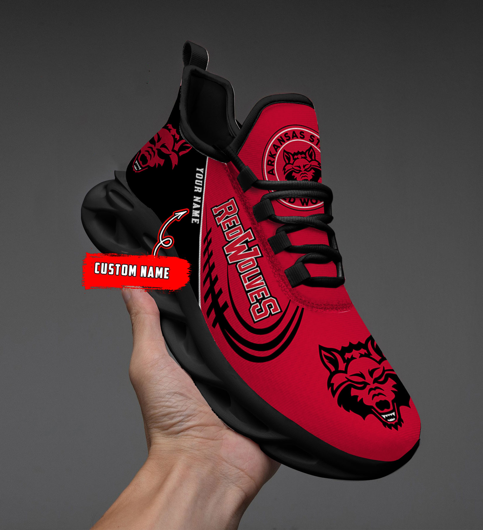 Custom Name Arkansas State Red Wolves PERSONALIZED MAX SOUL SHOES DS006 - Famjoys Custom Name Arkansas State Red Wolves PERSONALIZED MAX SOUL SHOES DS006 - Famjoys