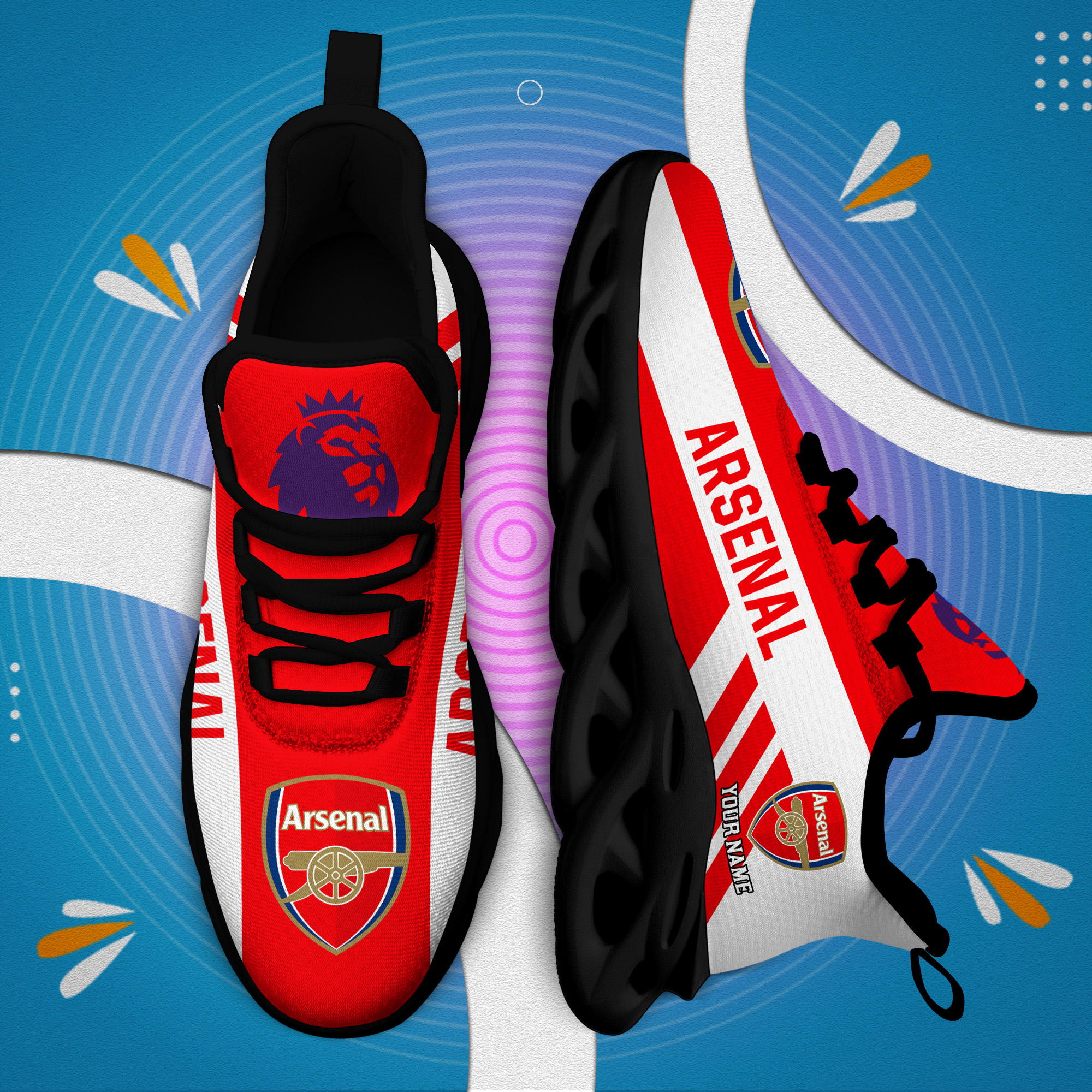 Custom Name Arsenal PERSONALIZED MAX SOUL SHOES DS006 EPL - Famjoys Custom Name Arsenal PERSONALIZED MAX SOUL SHOES DS006 EPL - Famjoys