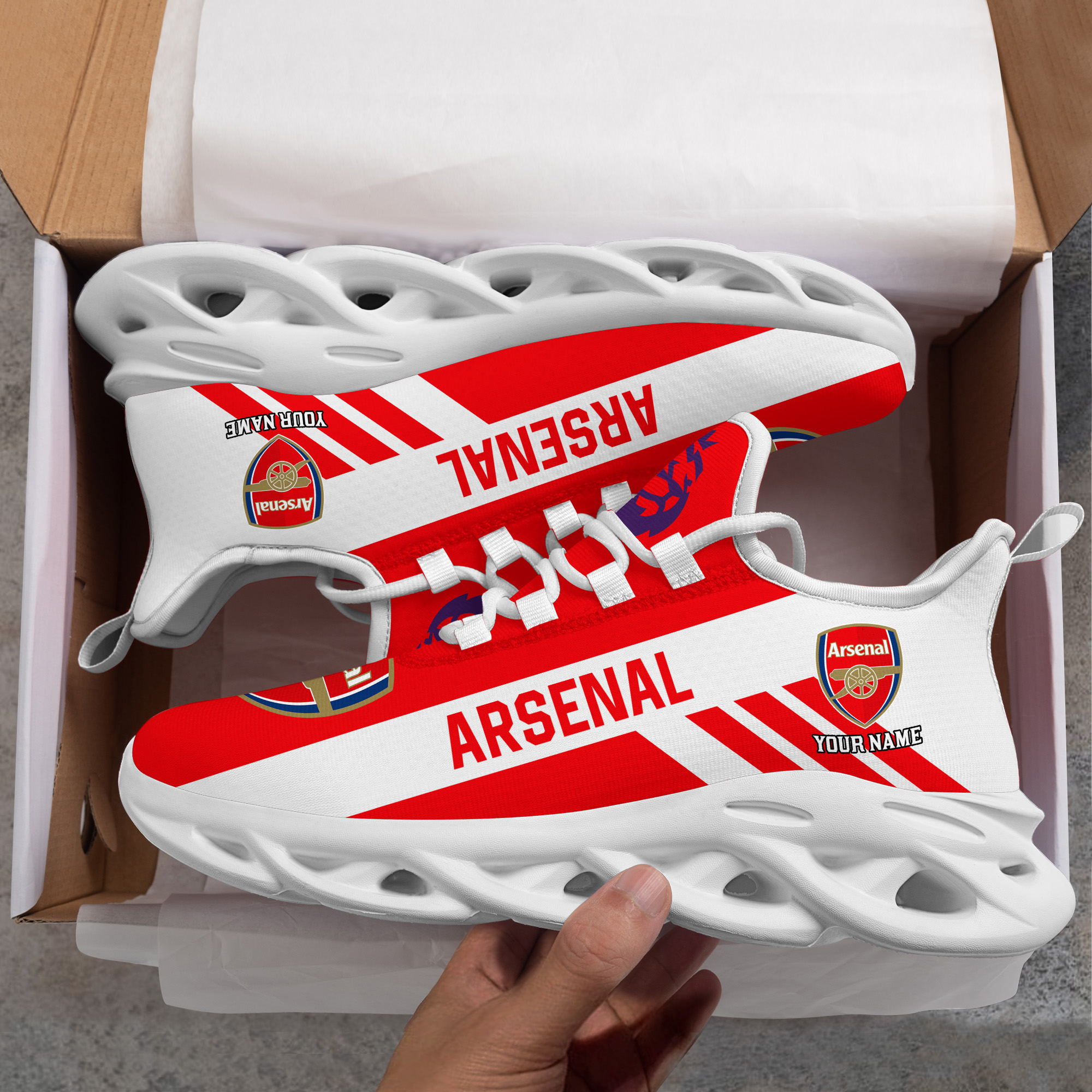 Custom Name Arsenal PERSONALIZED MAX SOUL SHOES DS006 EPL - Famjoys Custom Name Arsenal PERSONALIZED MAX SOUL SHOES DS006 EPL - Famjoys